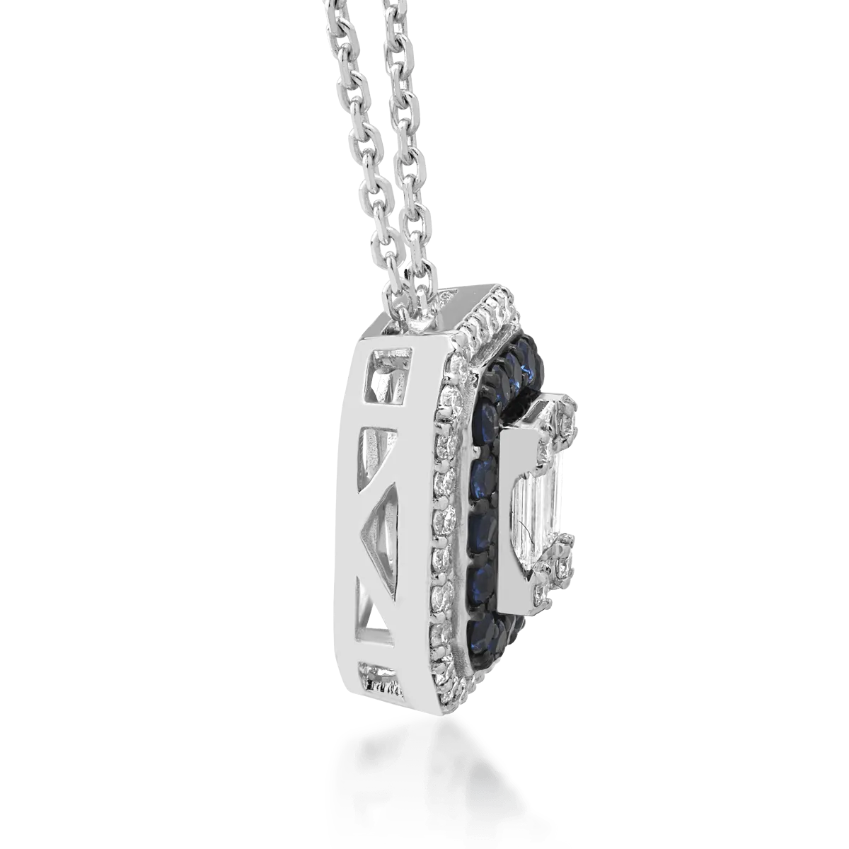 Lant cu pandantiv din aur alb cu diamante de 0.74ct si safire de 0.222ct