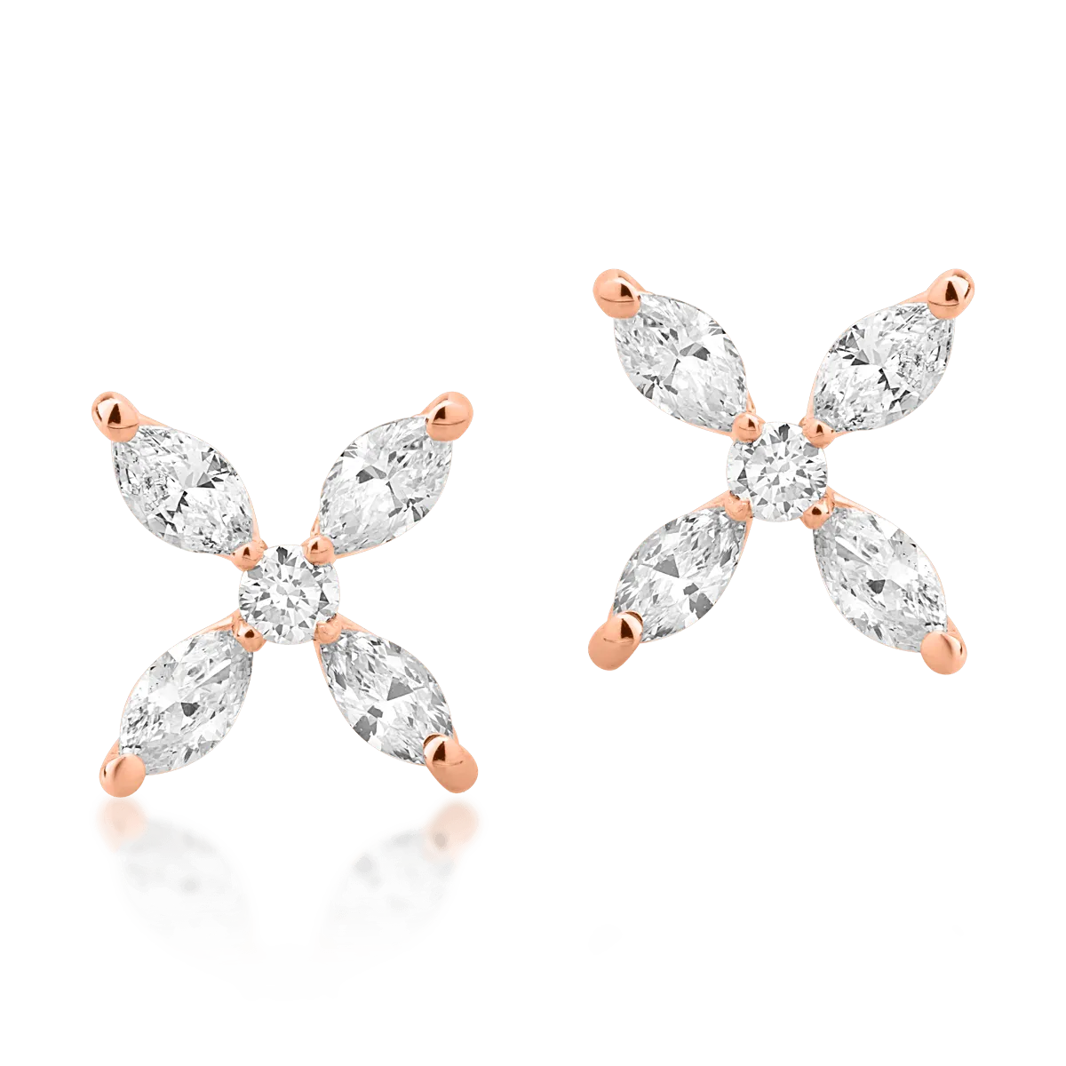 Teilor Cercei din aur roz cu diamante marquise si rotunde de 0.53ct