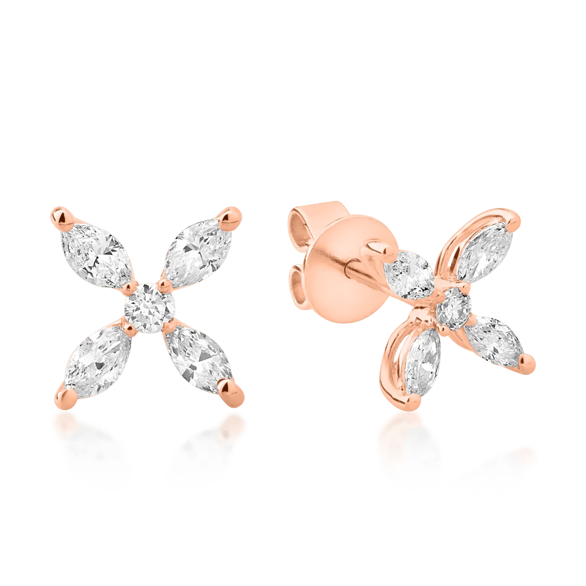 Cercei din aur roz cu diamante marquise si rotunde de 0.53ct