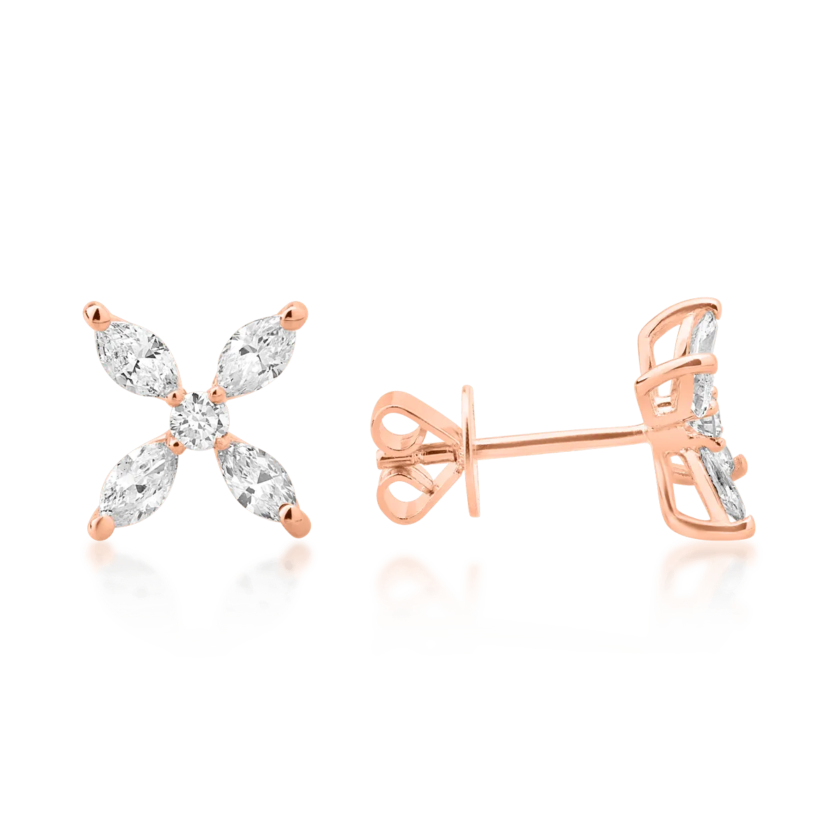 Cercei din aur roz cu diamante marquise si rotunde de 0.53ct