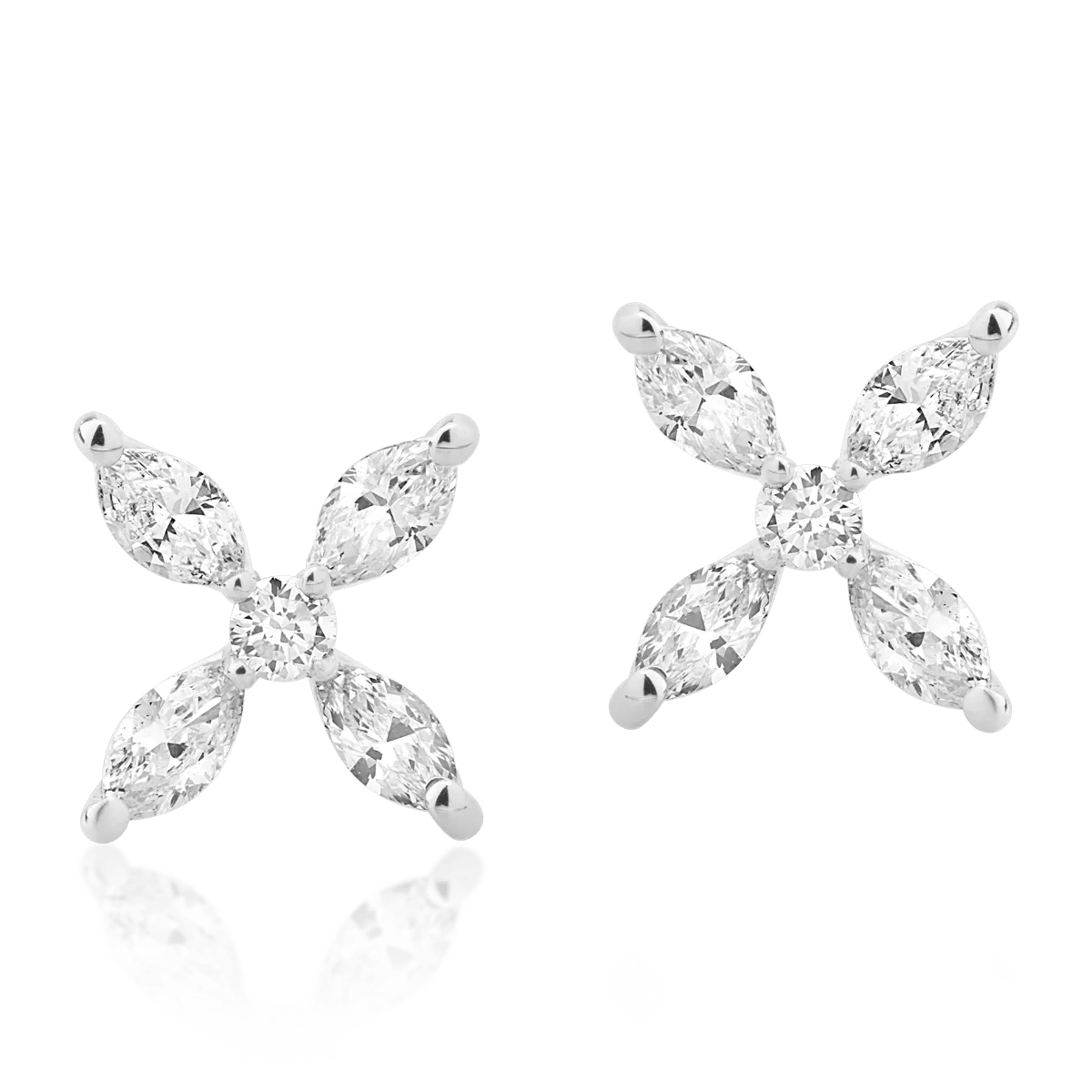 Teilor Cercei din aur alb cu diamante marquise si rotunde de 0.54ct