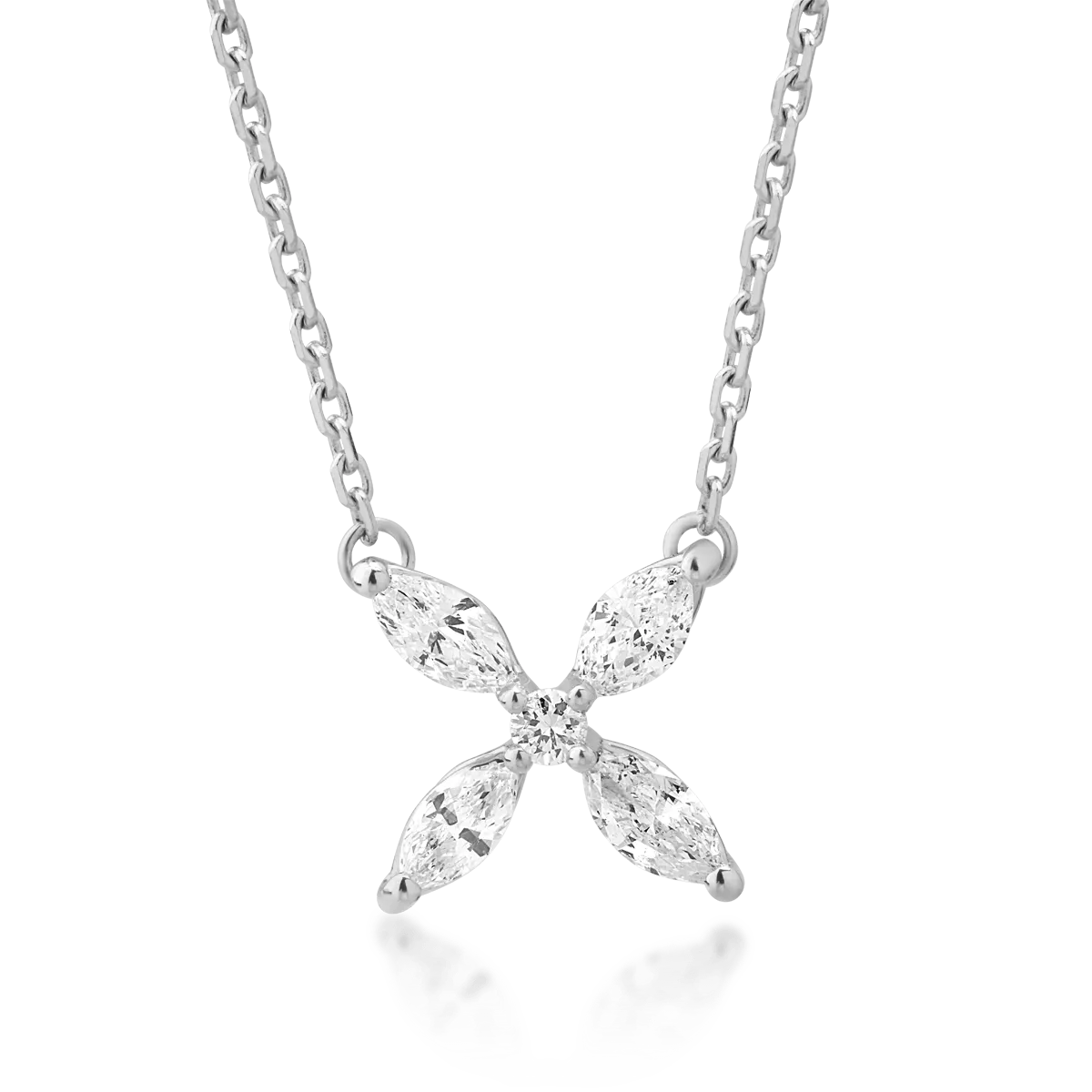 Lant cu pandantiv din aur alb cu diamante marquise si rotunde de 0.35ct