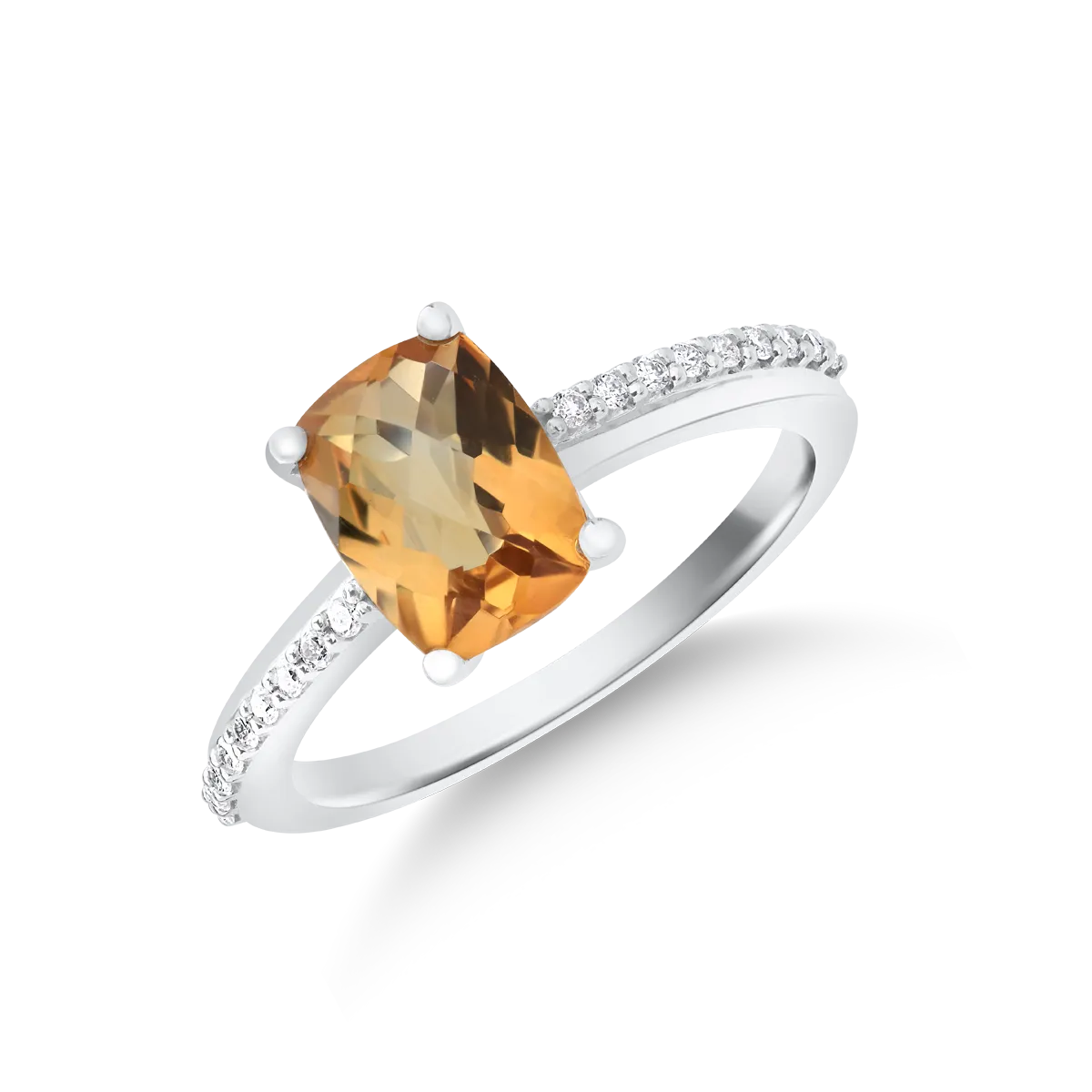 14K white gold ring with citrine of 1.188ct and diamonds of 0.095ct