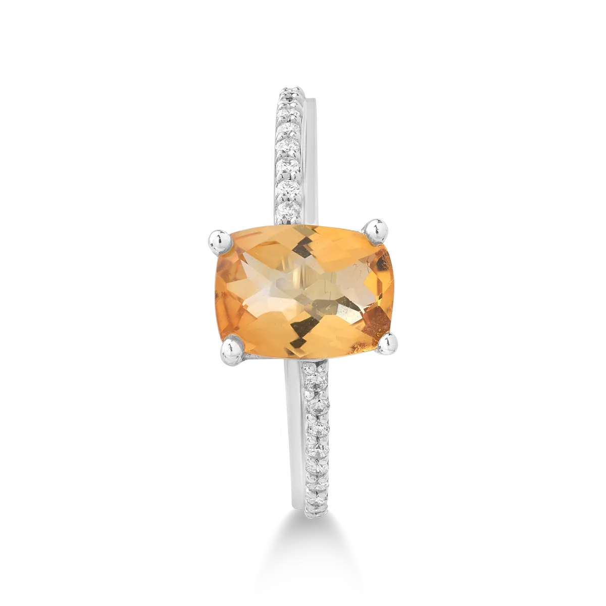 Inel din aur alb de 14K cu citrin de 1.188ct si diamante de 0.095ct
