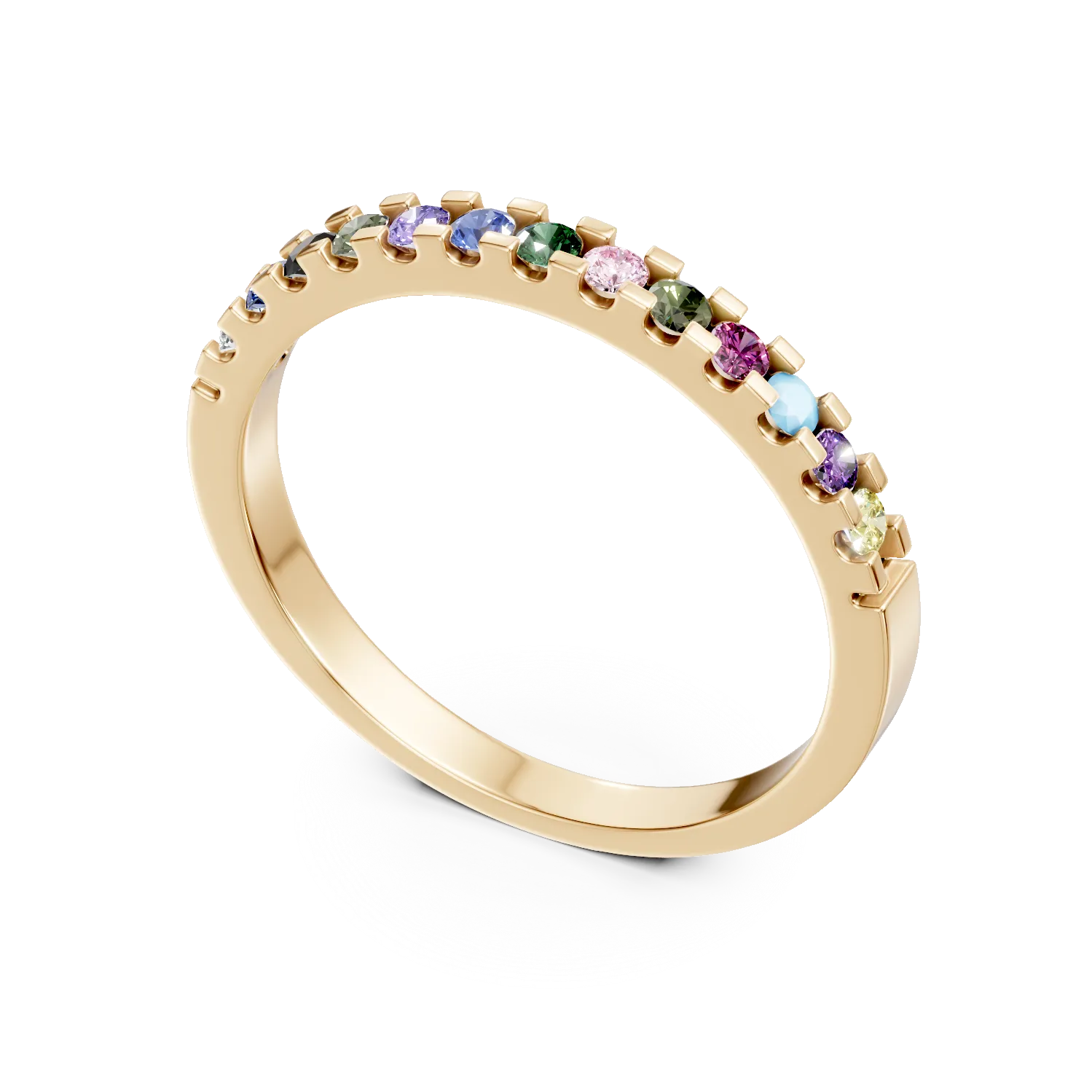 Inel din aur galben cu zirconii multicolore - Imagine 2