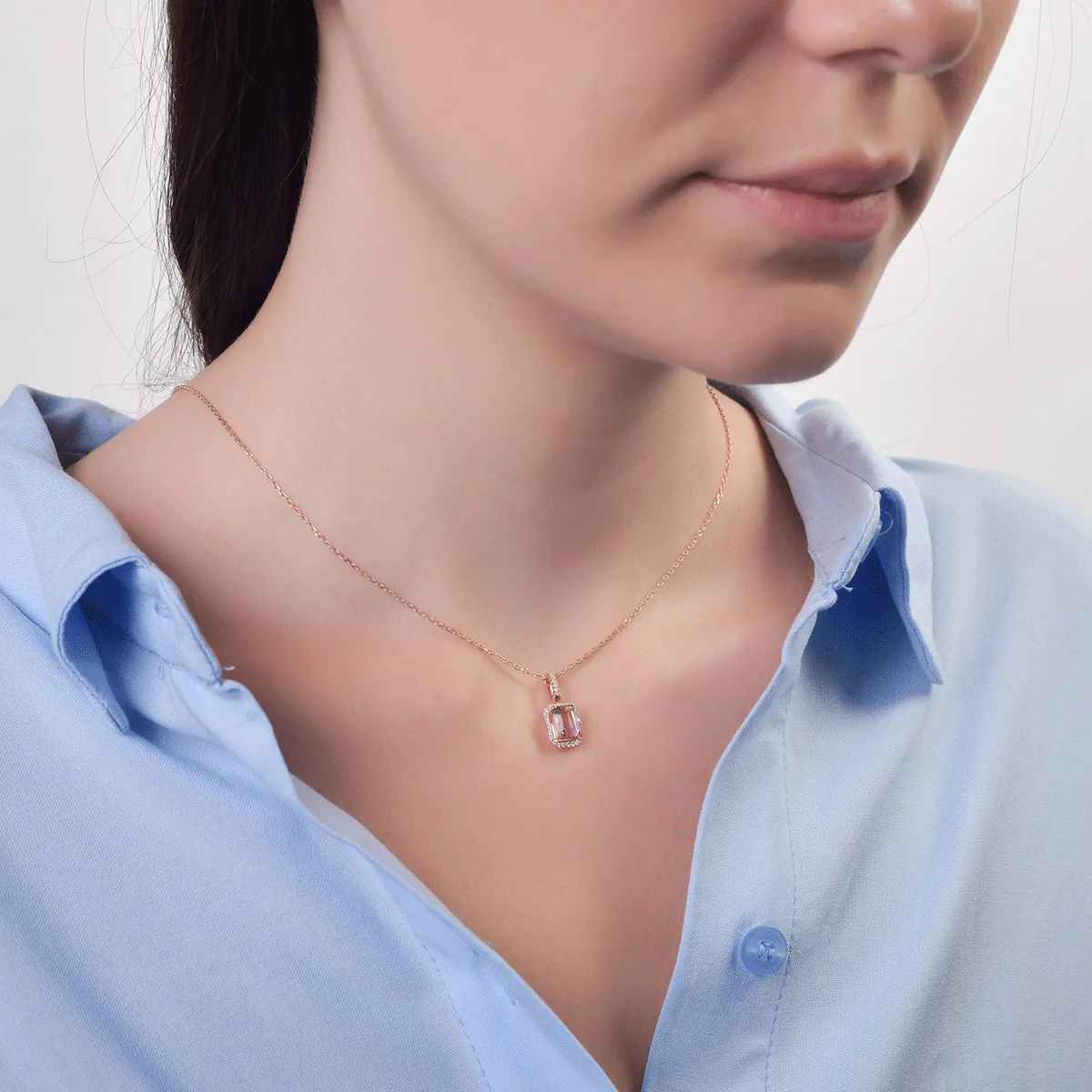 Pandantiv din aur roz de 18K cu ametrin de 0.99ct si diamante de 0.11ct