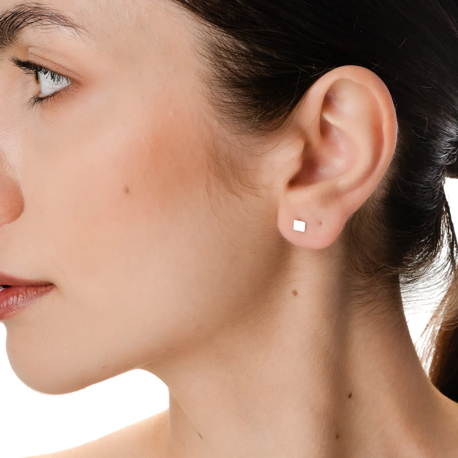 Cercei geometrici din aur alb de 14K