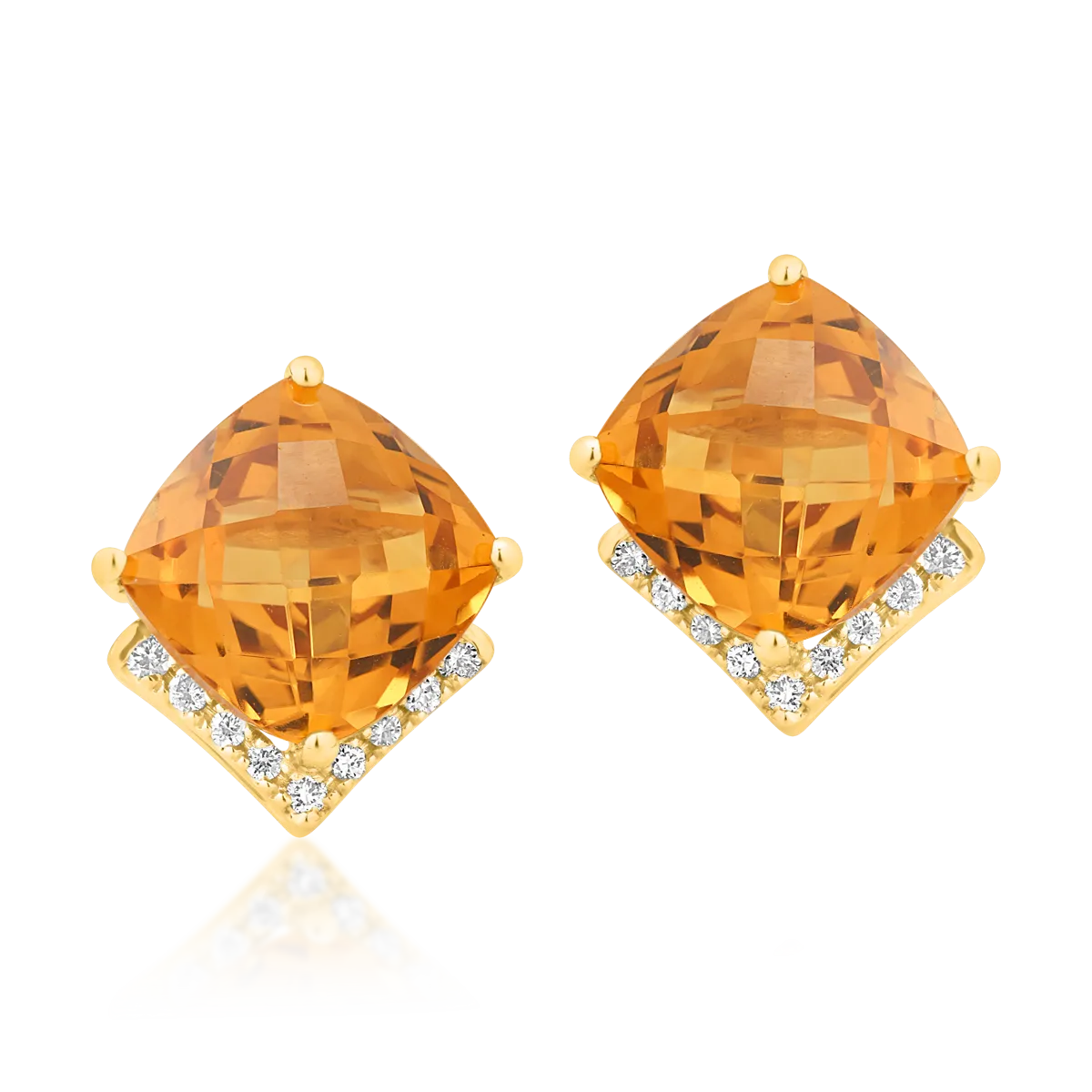 Cercei din aur galben de 18K cu citrine de 4.3ct si diamante de 0.1ct