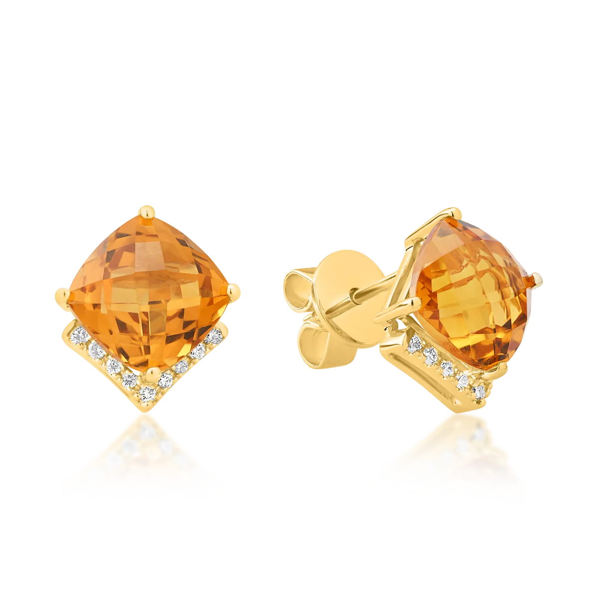 Cercei din aur galben de 18K cu citrine de 4.3ct si diamante de 0.1ct