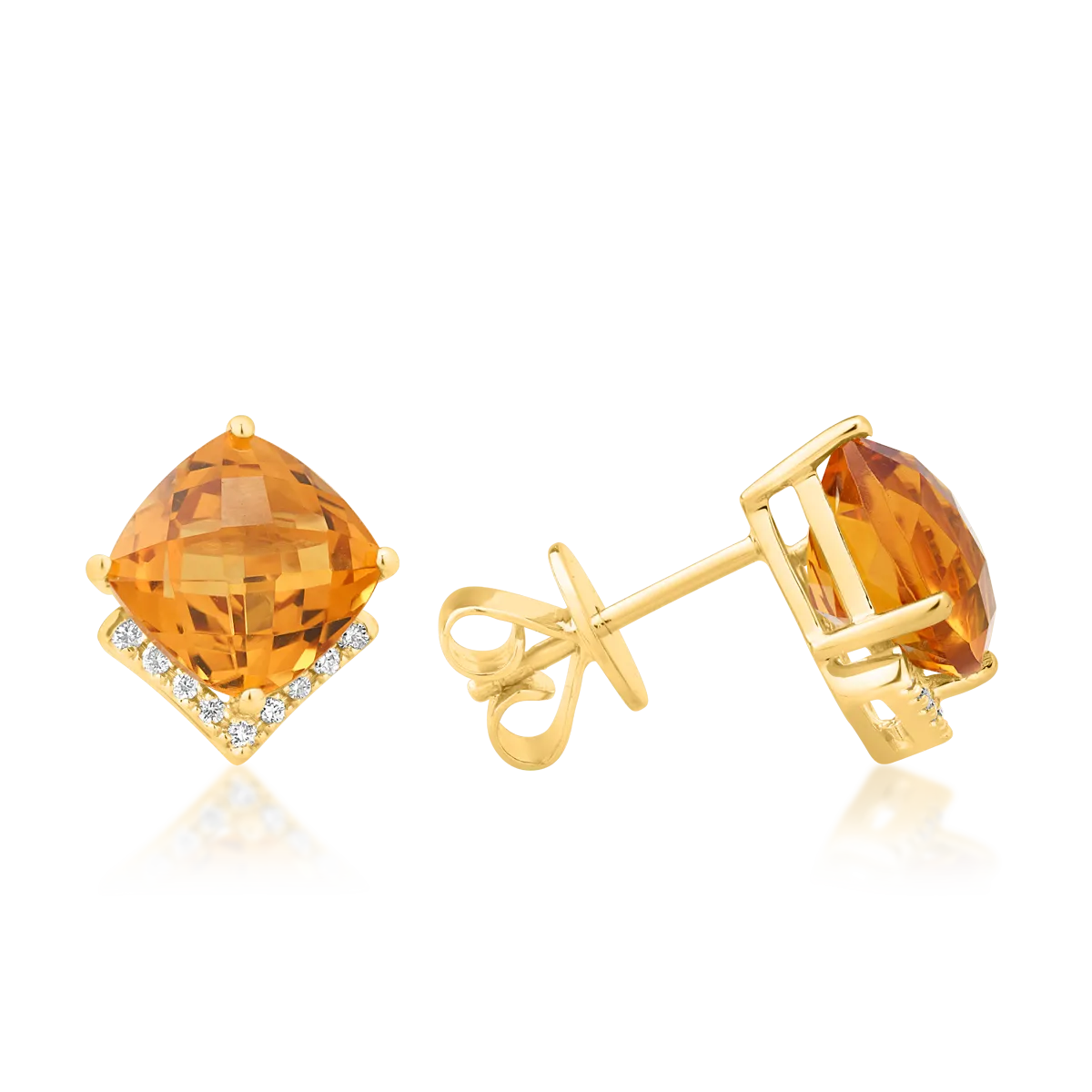 Cercei din aur galben de 18K cu citrine de 4.3ct si diamante de 0.1ct