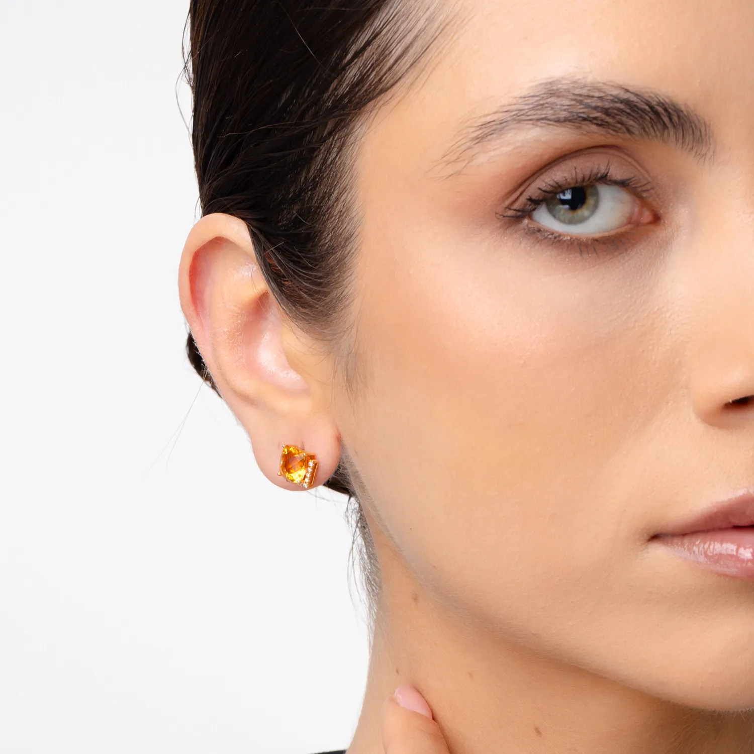 18K yellow gold earrings cu citrine de 4.3ct and diamonds of 0.1ct