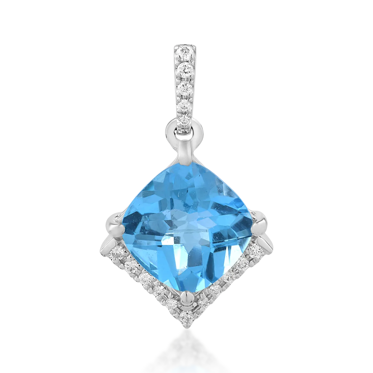 Pandantiv din aur alb de 18K cu topaz albastru de 2.8ct si diamante de 0.08ct