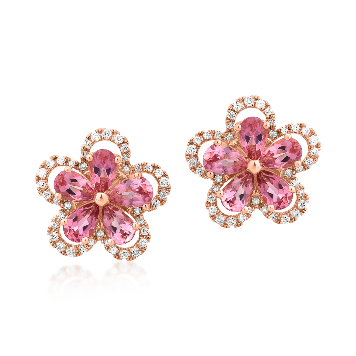 18K rose gold earrings with 1.9ct pink tourmalines and 0.29ct diamonds