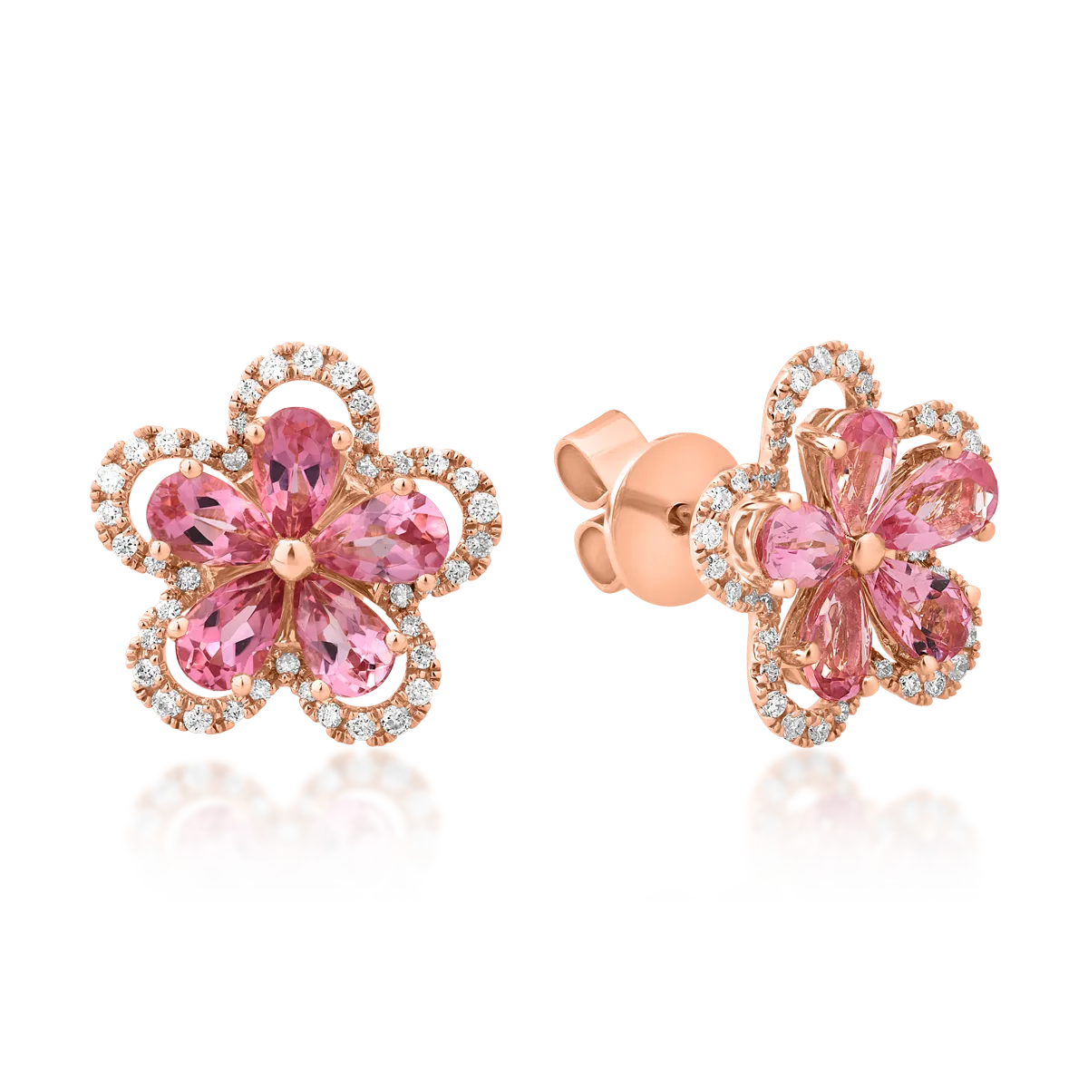 Обеци от 18K розово злато с 1.9ct розови турмалини и 0.29ct диаманти