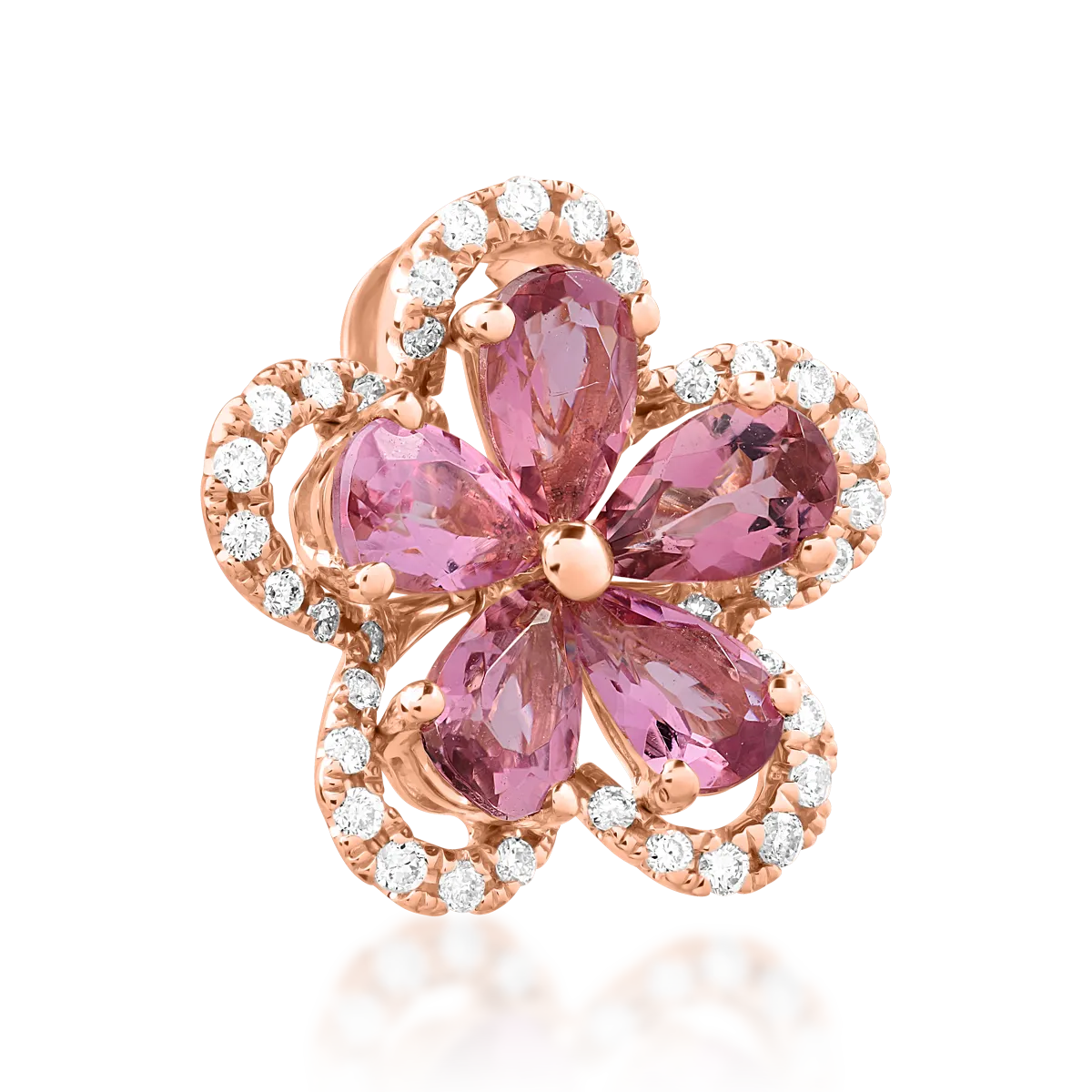 Pandantiv floare din aur roz de 18K cu turmaline roz de 0.9ct si diamante de 0.15ct