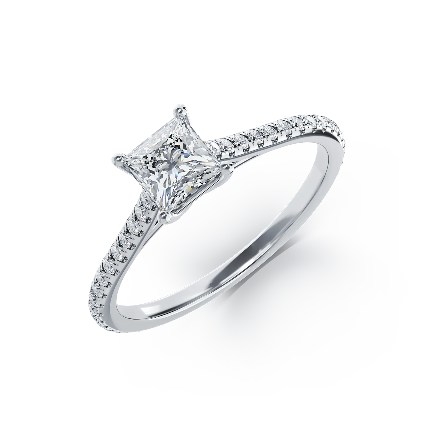 Годежен пръстен от бяло злато 18K с диамант 0.6гкт u диаманти 0.193гкт
