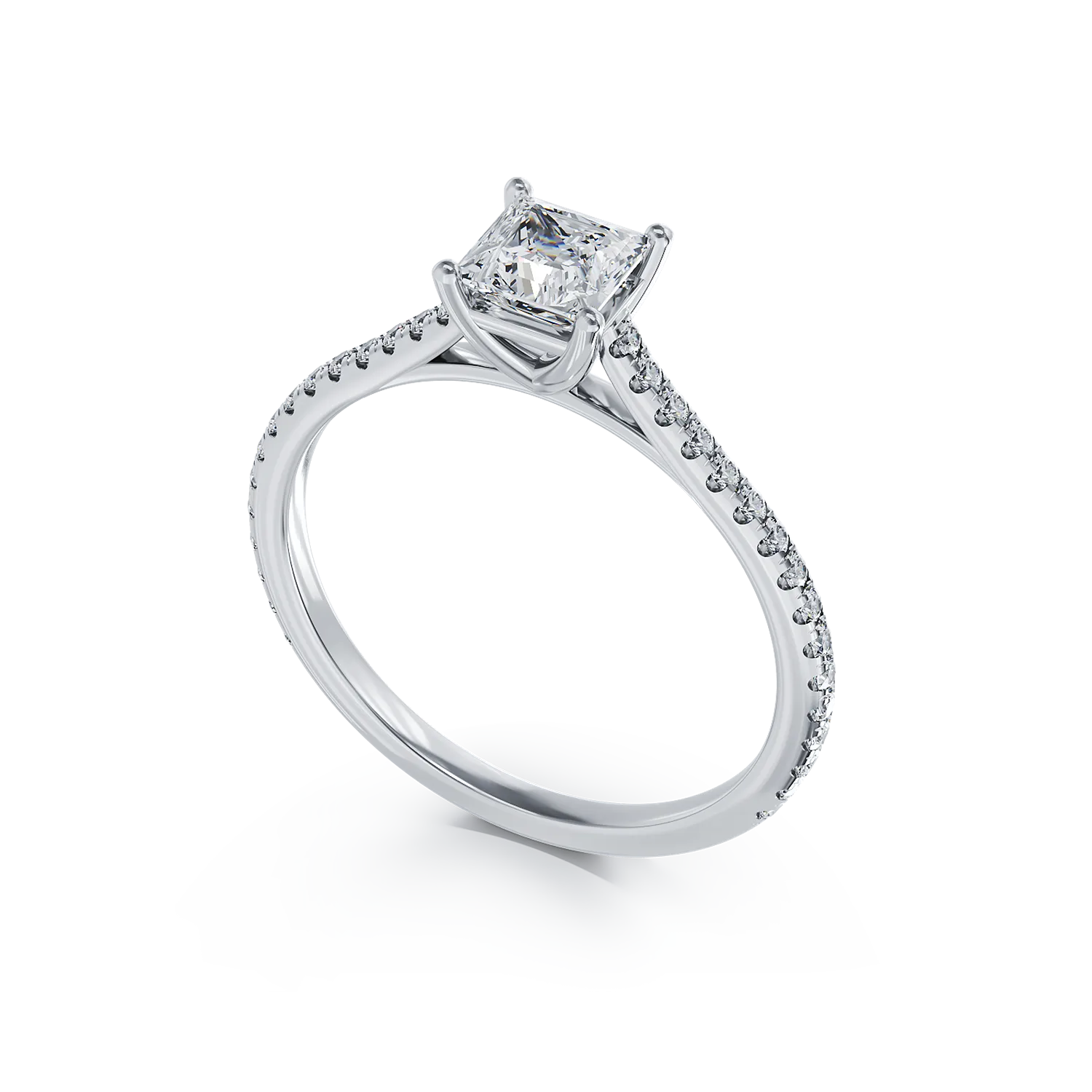 Inel de logodna din aur alb de 18K cu diamant de 0.6ct si diamante de 0.193ct