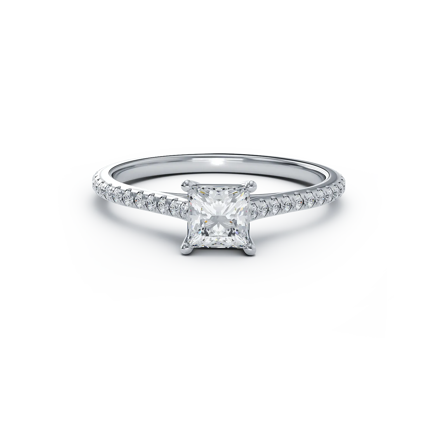 Inel de logodna din aur alb de 18K cu diamant de 0.6ct si diamante de 0.178ct