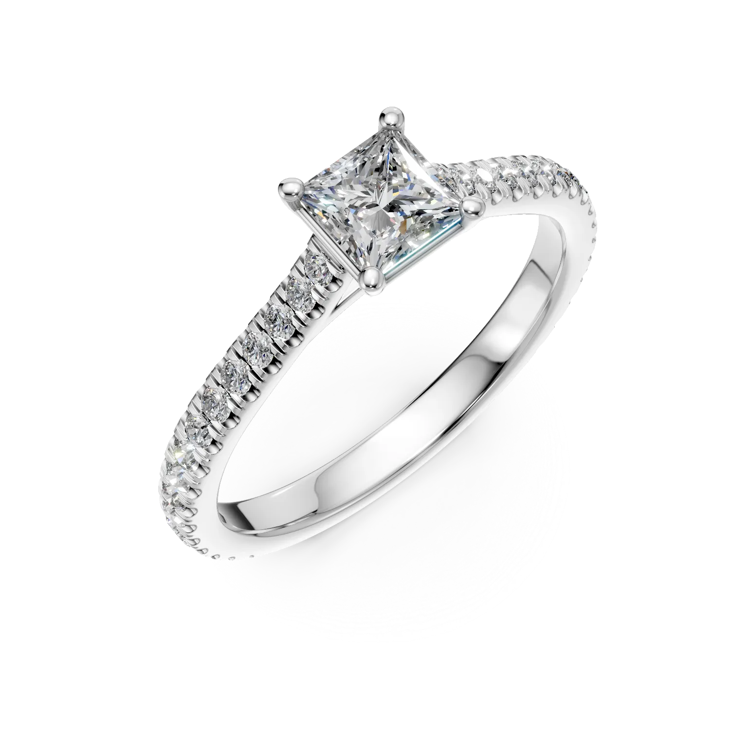 18K white gold engagement ring with one 0.61ct diamond and 0.186ct diamonds