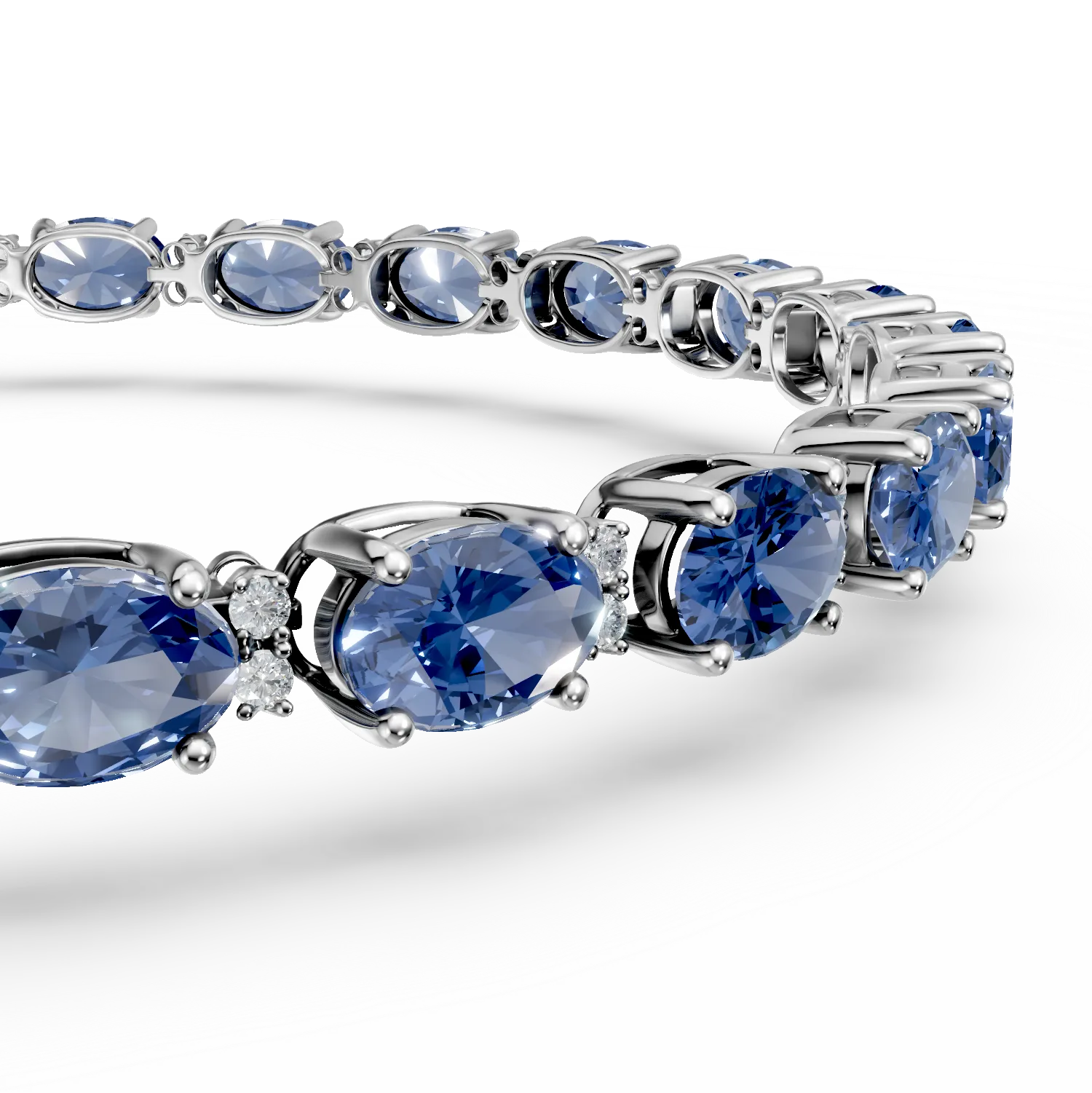 18K fehérarany tenisz karkötő 11.85ct tanzanitokkal és 0.24ct gyémántokkal