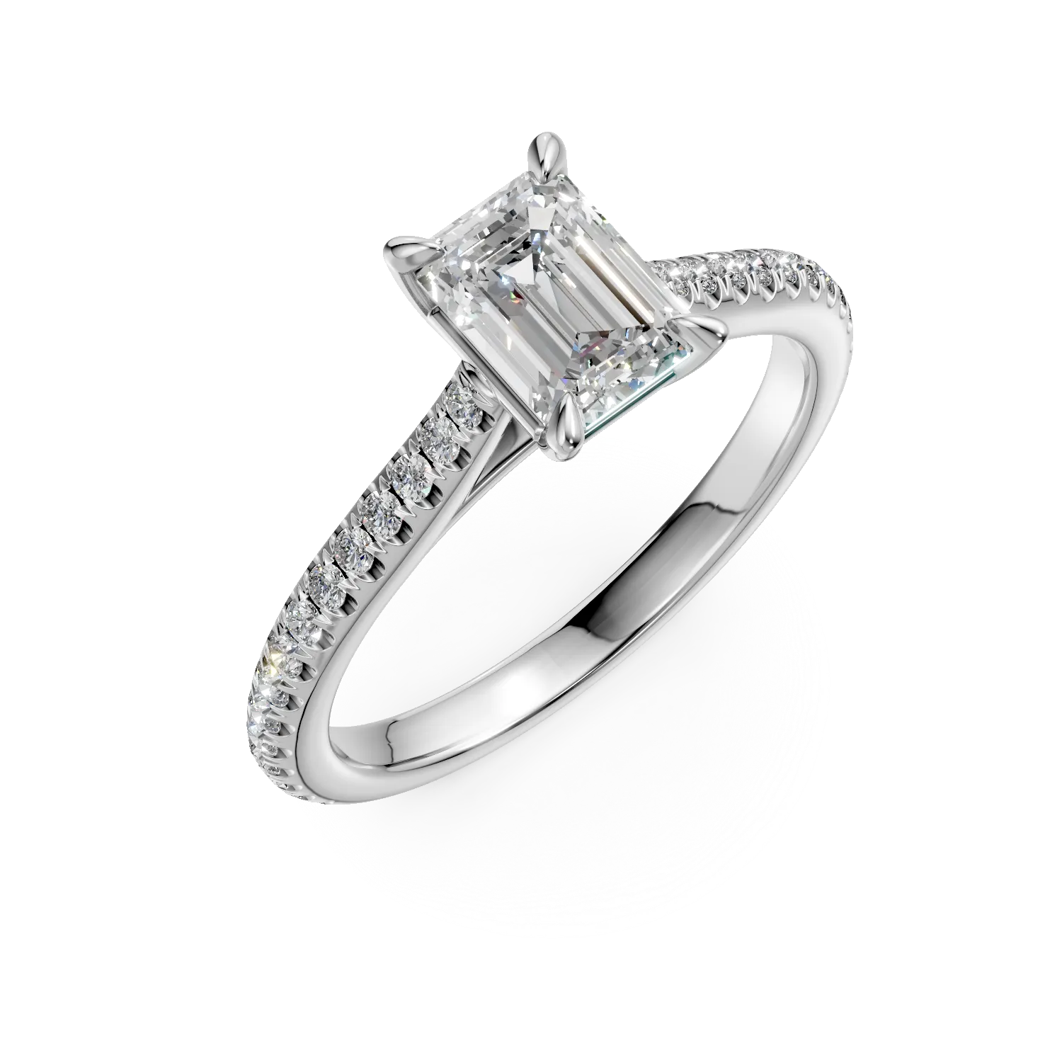 Inel de logodna din platina cu diamant emerald de 1ct si diamante de 0.2ct