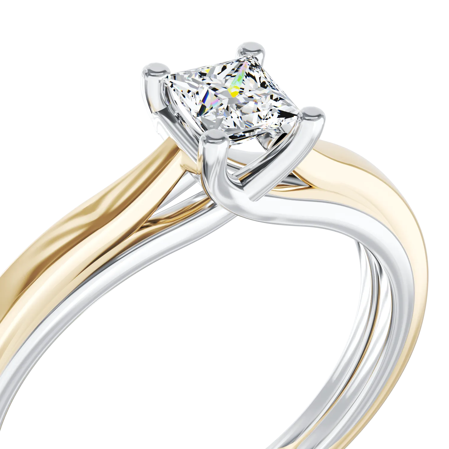 Inel de logodna din aur alb-galben de 18K cu un diamant solitaire de 0.26ct