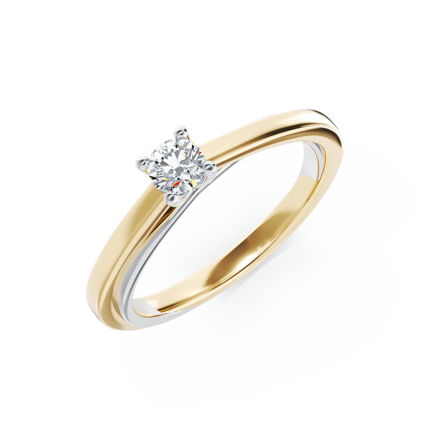 Inel de logodna din aur alb-galben de 18K cu diamant solitaire de 0.19ct