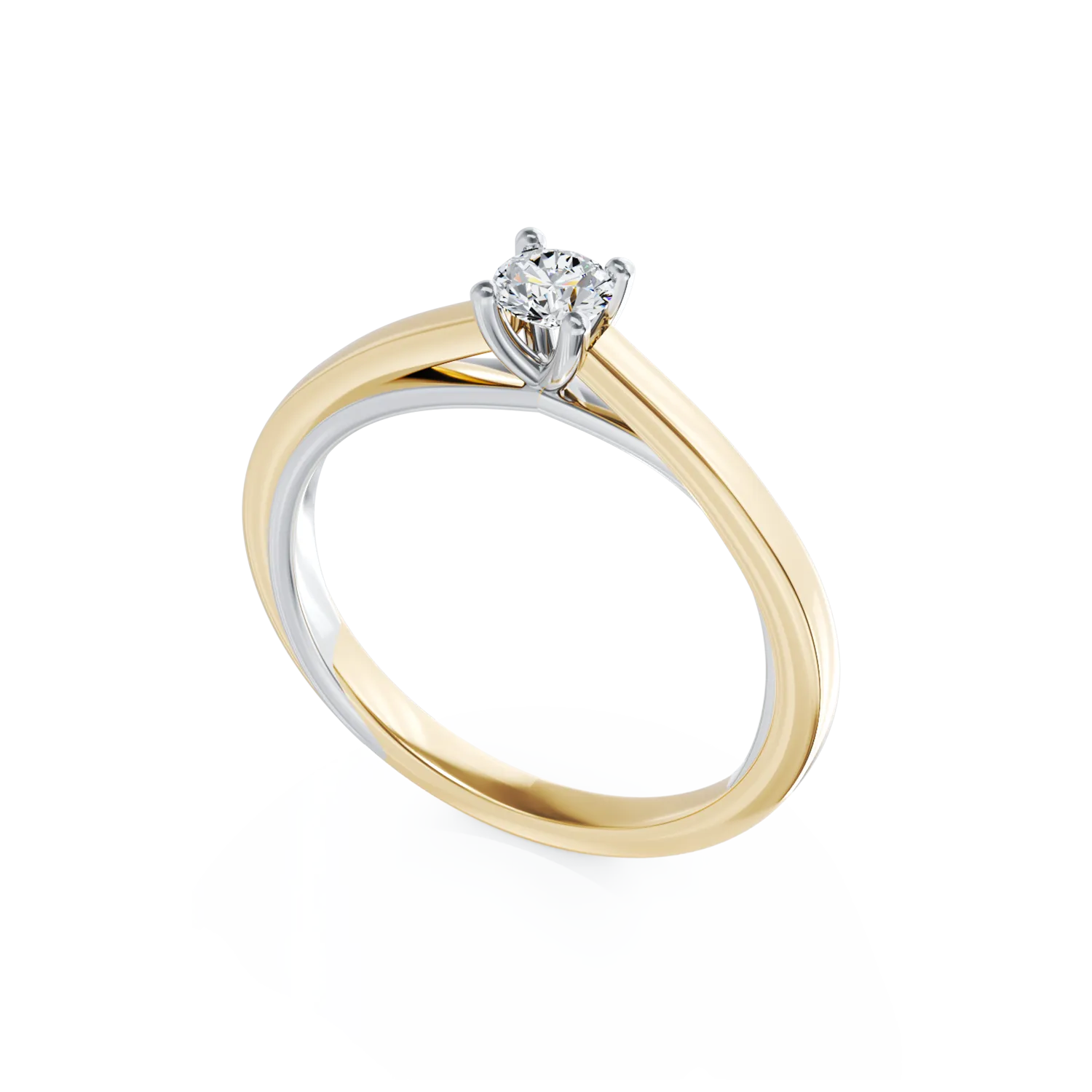 Inel de logodna din aur alb-galben de 18K cu diamant de 0.19ct