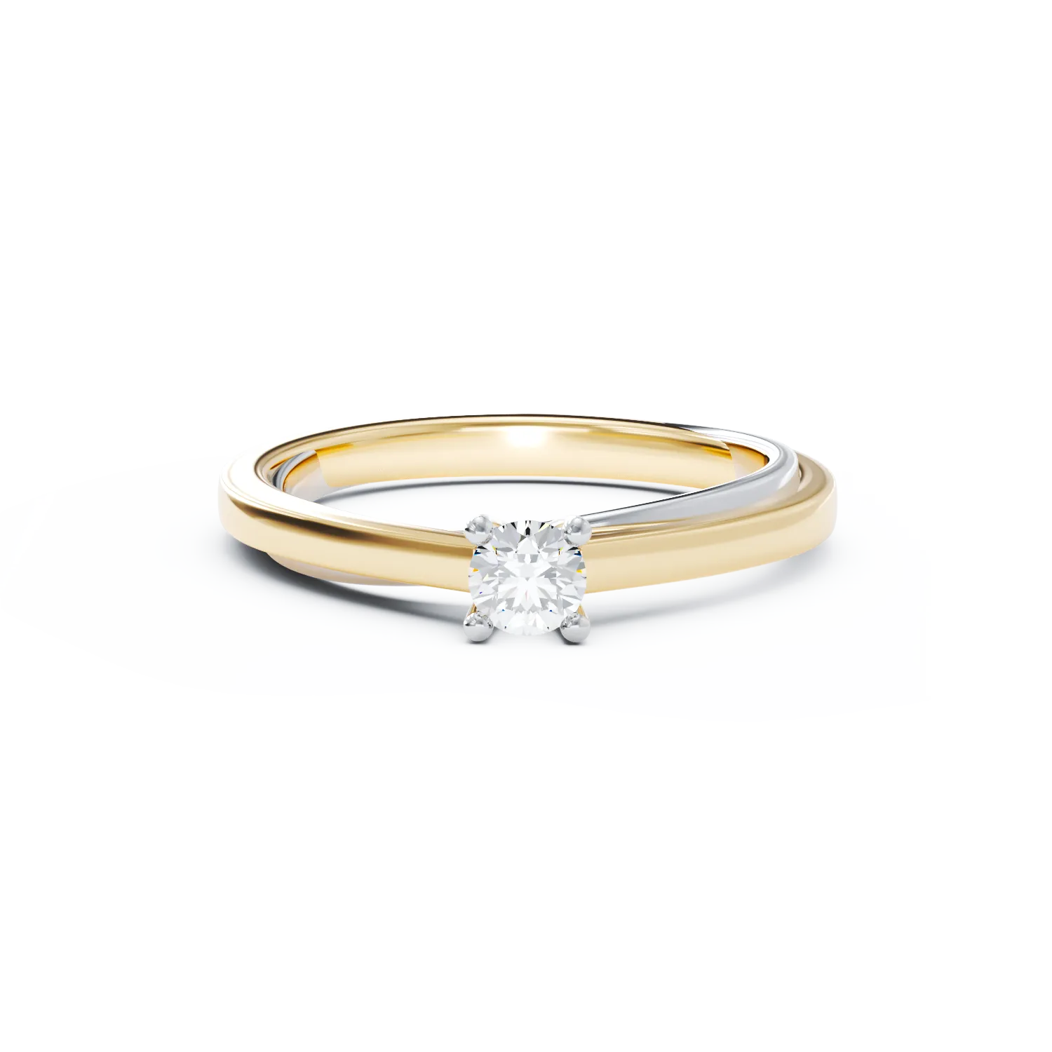 Inel de logodna din aur alb-galben de 18K cu diamant solitaire de 0.19ct