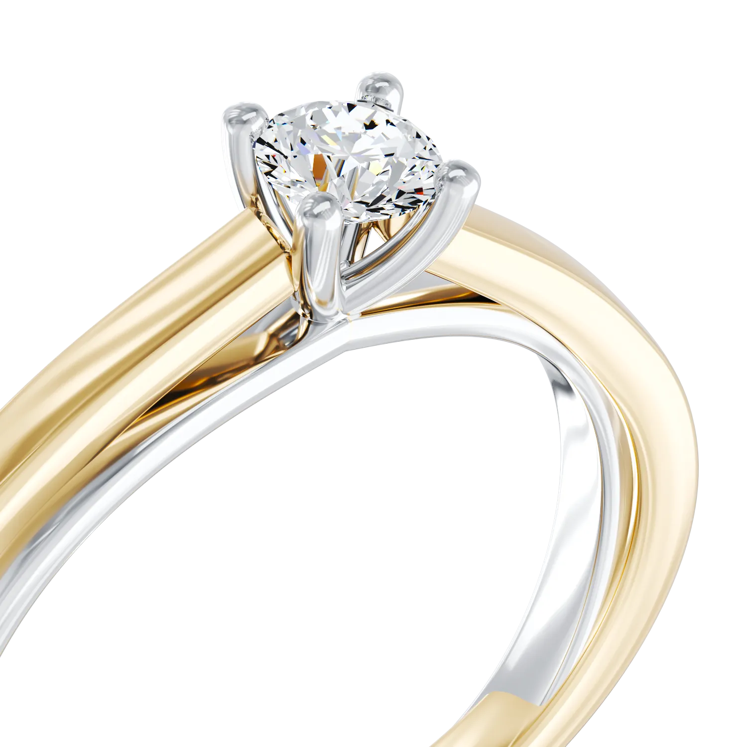 Inel de logodna din aur alb-galben de 18K cu diamant de 0.19ct