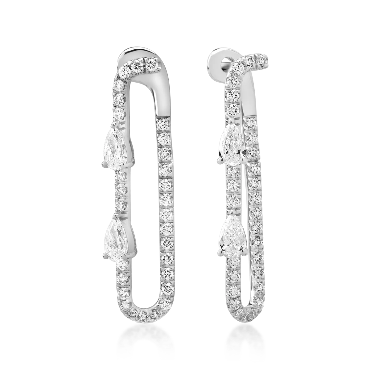 Cercei din aur alb cu diamante pear si round de 1.9ct