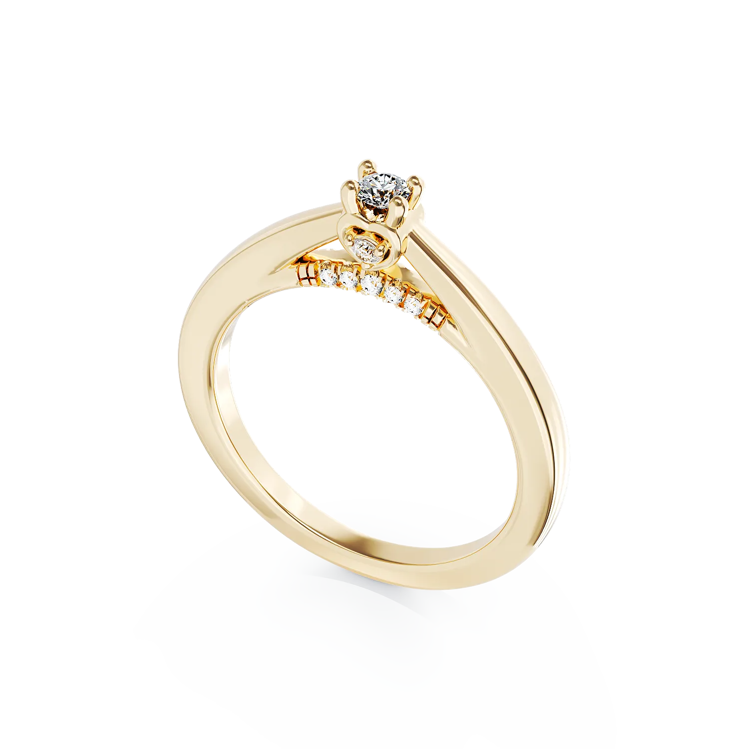 Inel de logodna din aur galben cu diamant de 0.07ct si diamante de 0.09ct