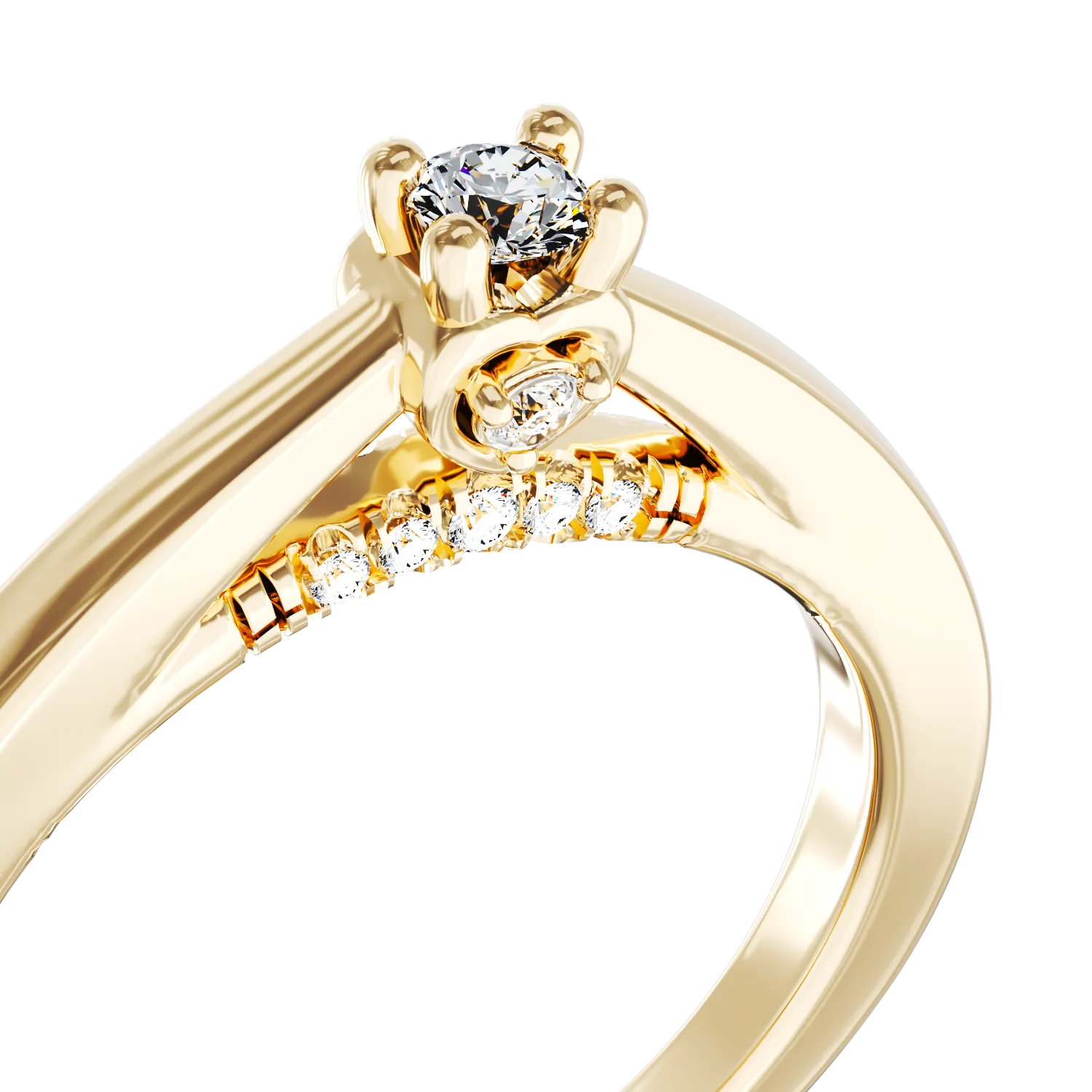 Inel de logodna din aur galben cu diamant de 0.07ct si diamante de 0.09ct
