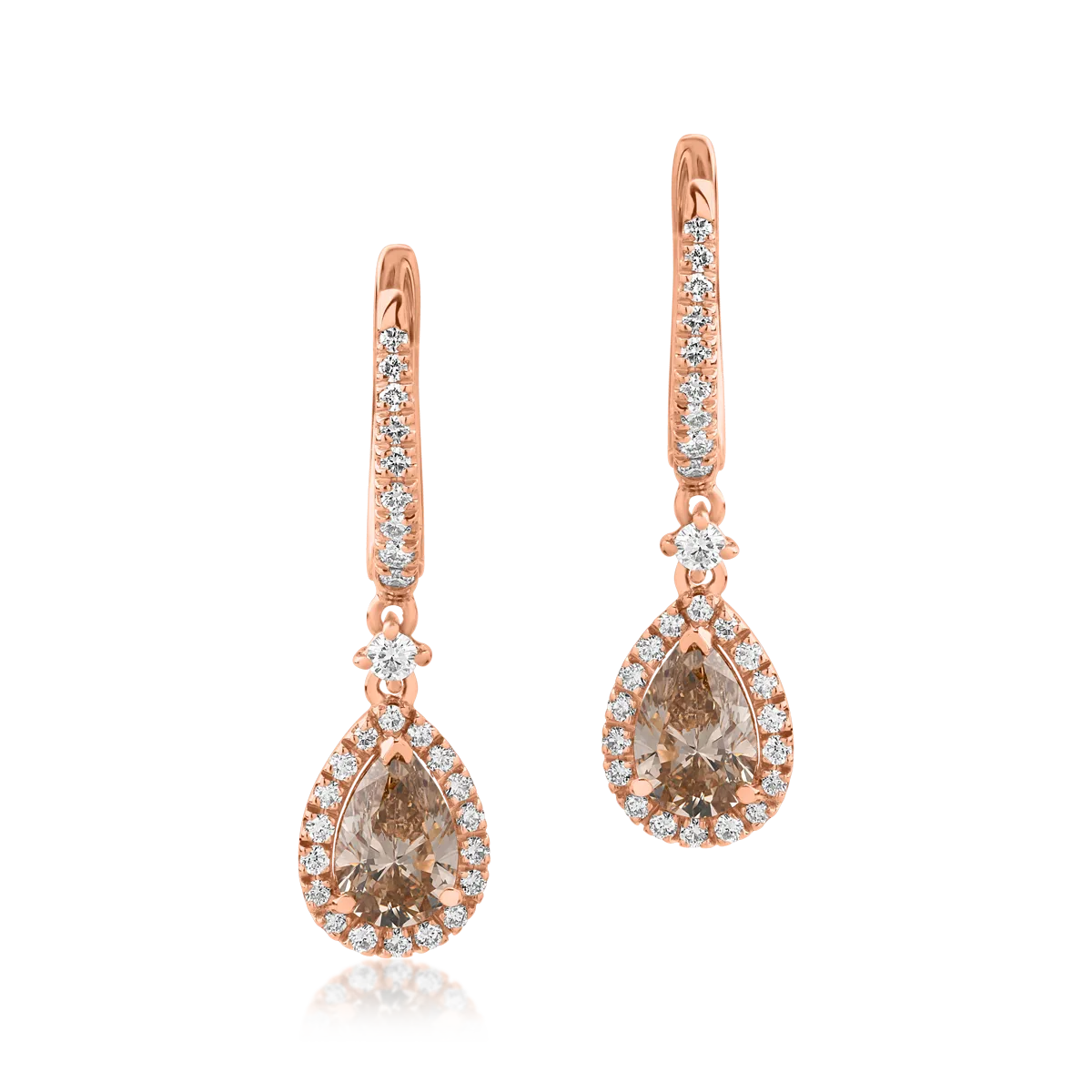 18K rose gold earrings with 1.15ct brown diamonds and 0.42ct diamonds