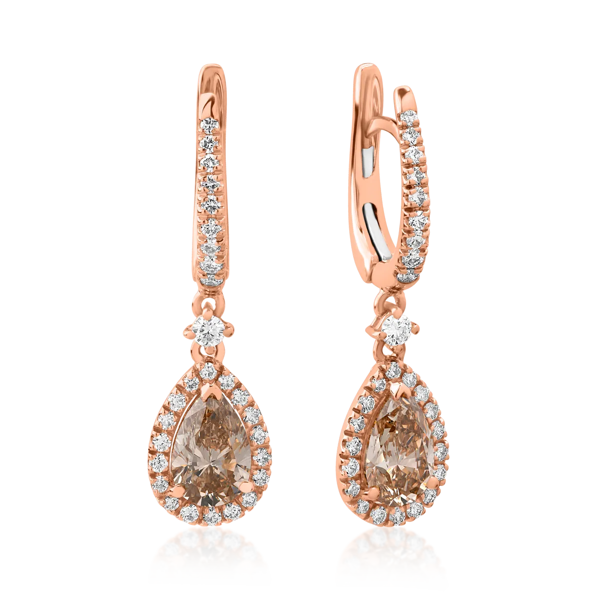 TEILOR Cercei din aur roz cu diamante maro pear de 1.15ct si diamante round de 0.42ct