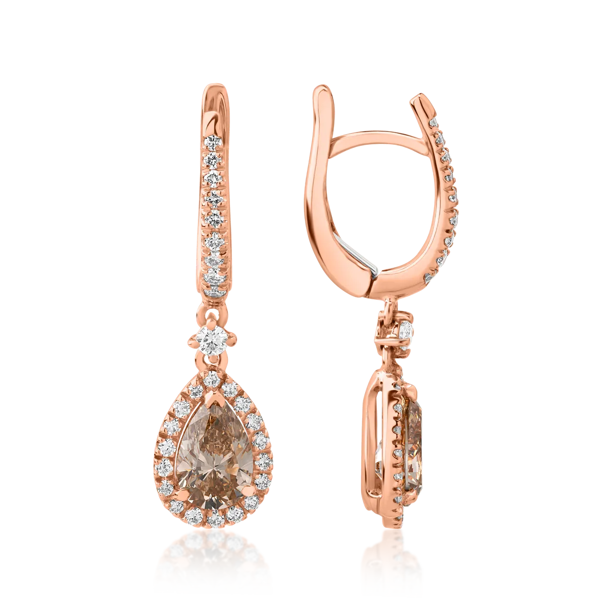 Обеци от 18K розово злато с 1.15ct кафяви диаманти и 0.42ct диаманти