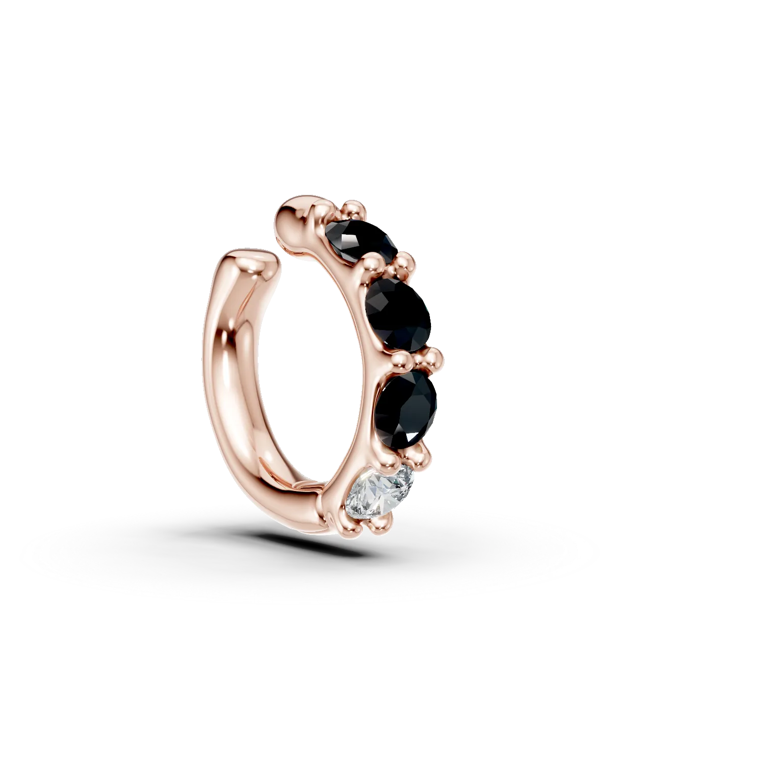 Cercel din aur roz cu diamante negre de 0.38ct si diamant transparent de 0.1ct