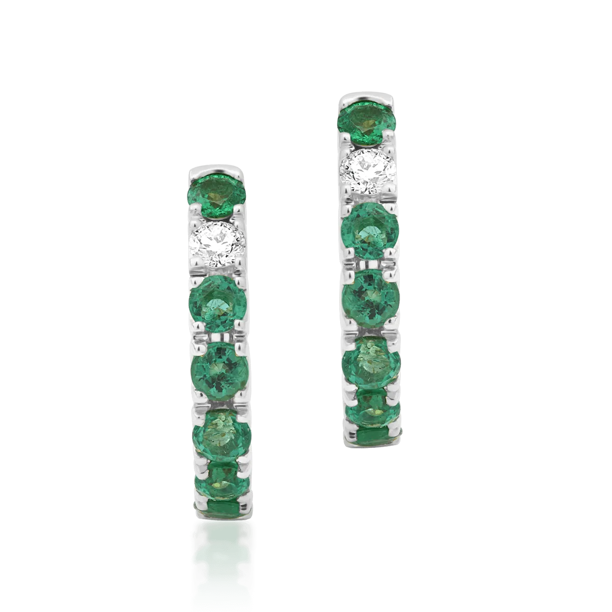 Cercei din aur alb de 18K cu smaralde de 0.68ct si diamante de 0.1ct-119788