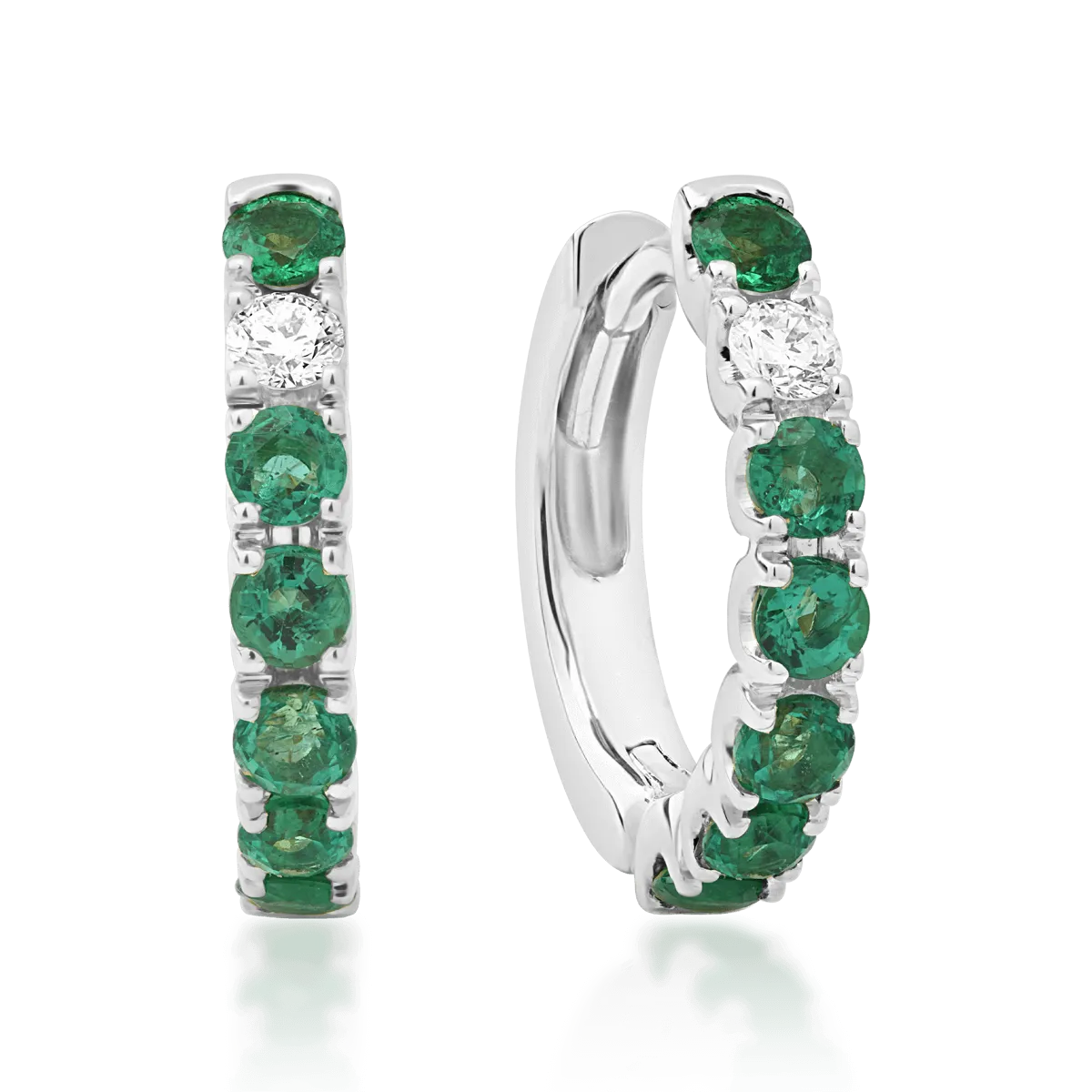 Cercei din aur alb cu smaralde de 0.68ct si diamante de 0.1ct