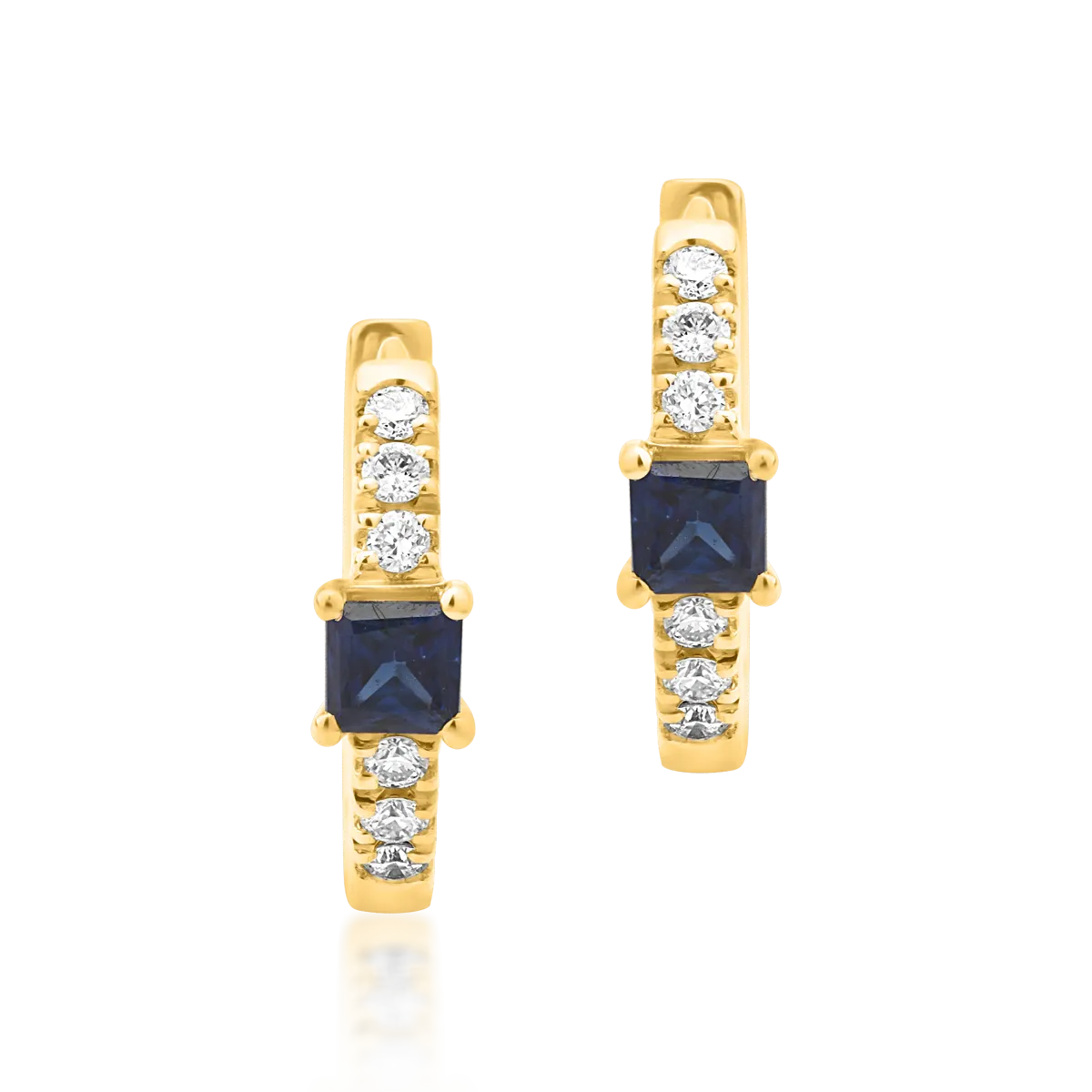 Cercei din aur galben cu safire princess de 0.15ct si diamante de 0.06ct