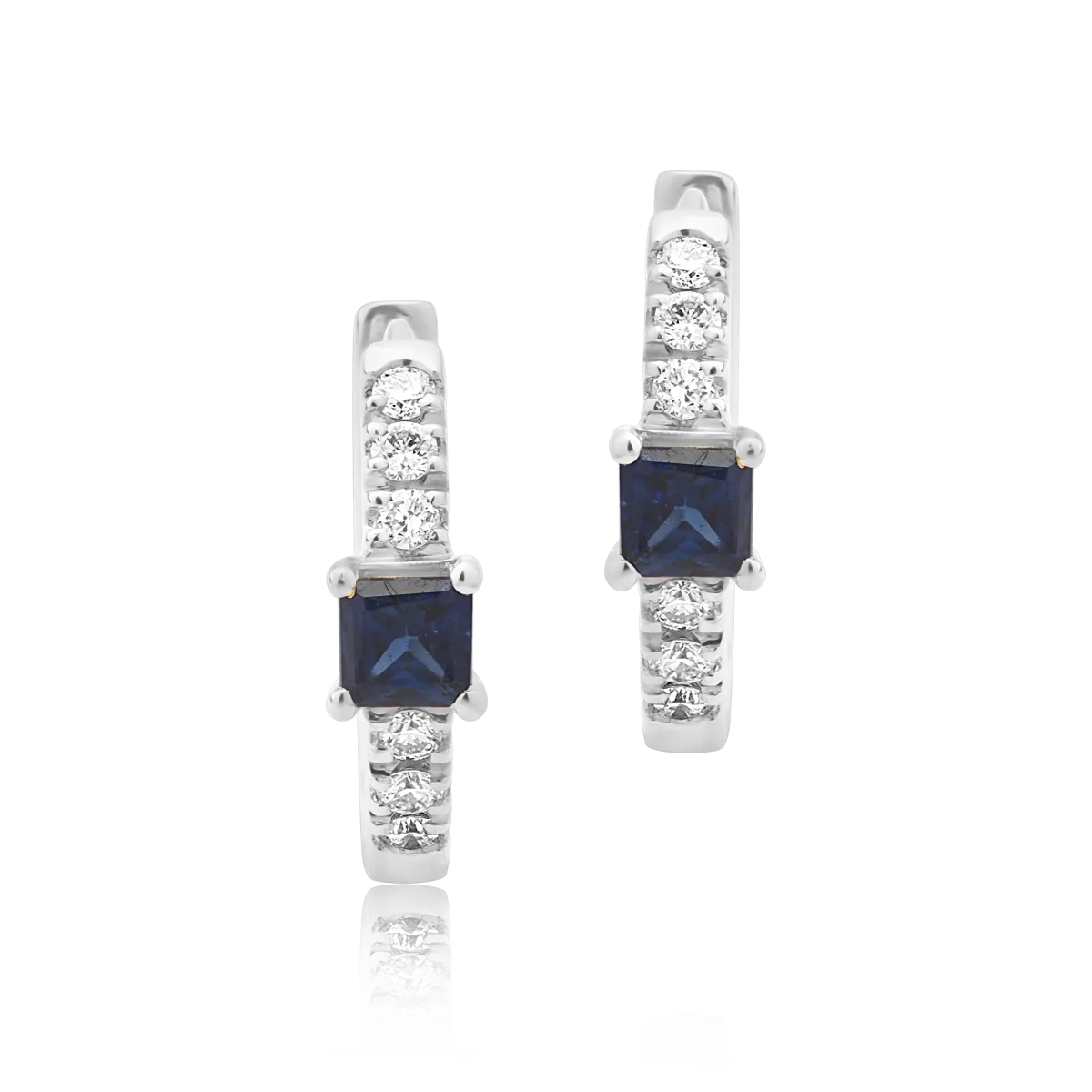Cercei din aur alb cu safire princess de 0.15ct si diamante de 0.06ct