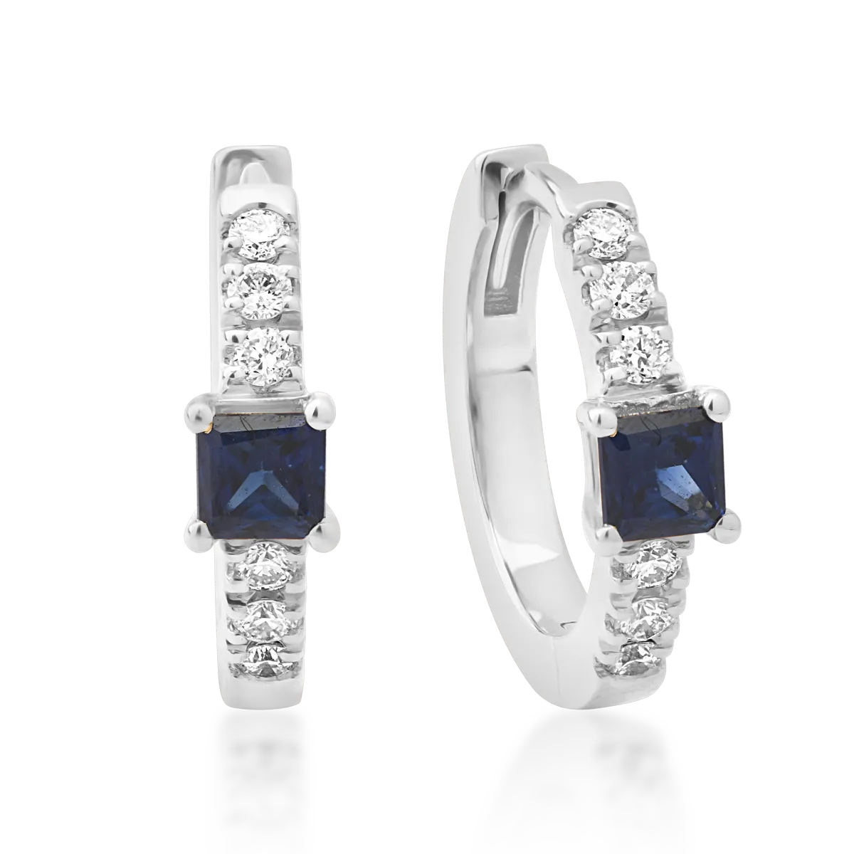 Обеци от 18K бяло злато с 0.15ct сапфири и 0.06ct диаманти
