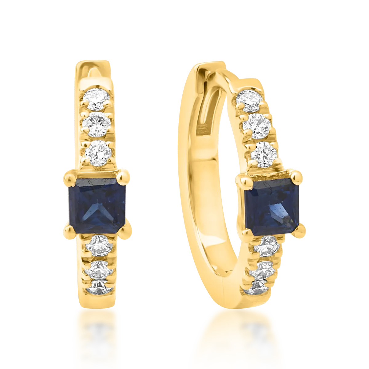 Обеци от 18K жълто злато с 0.15ct сапфири и 0.06ct диаманти