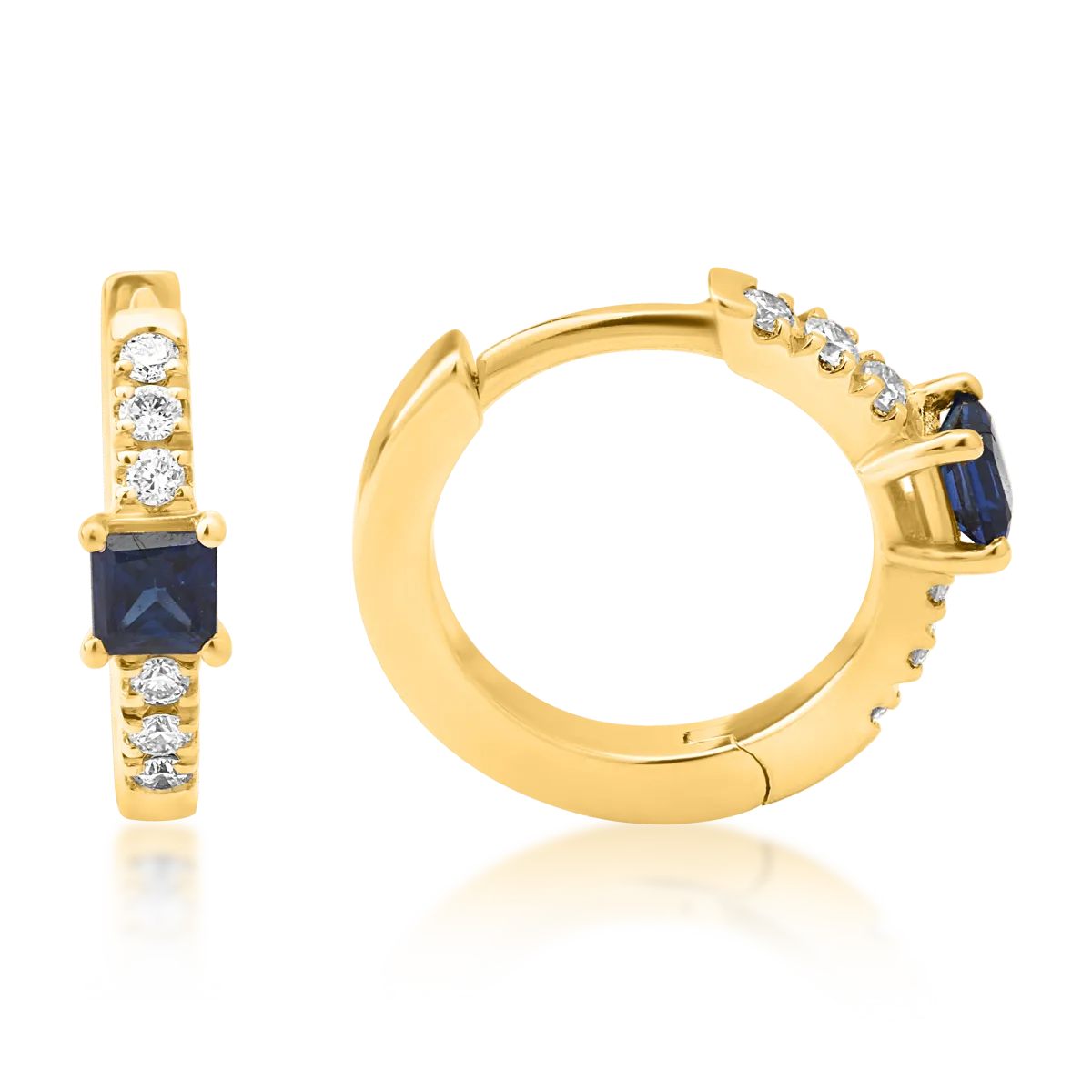 Обеци от 18K жълто злато с 0.15ct сапфири и 0.06ct диаманти
