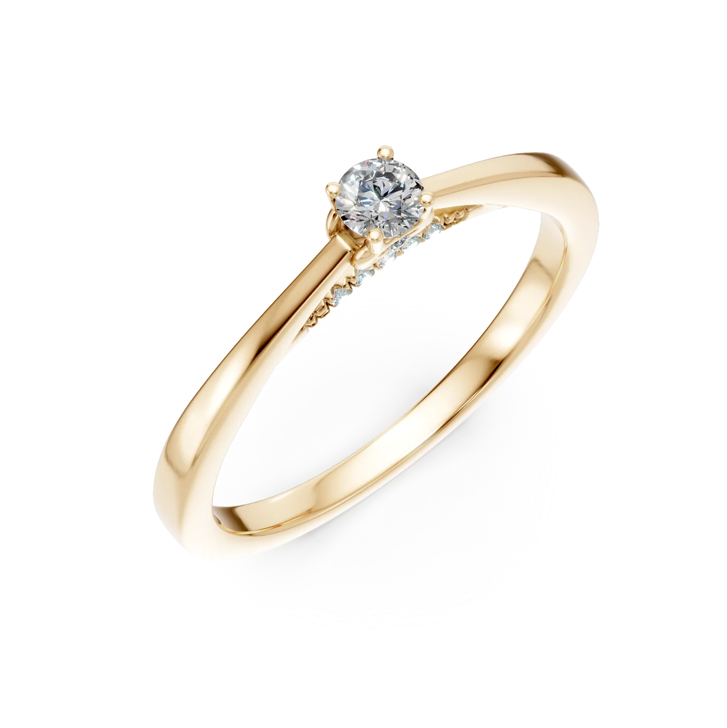 Inel de logodna din aur galben cu diamant de 0.19ct si diamante de 0.05ct