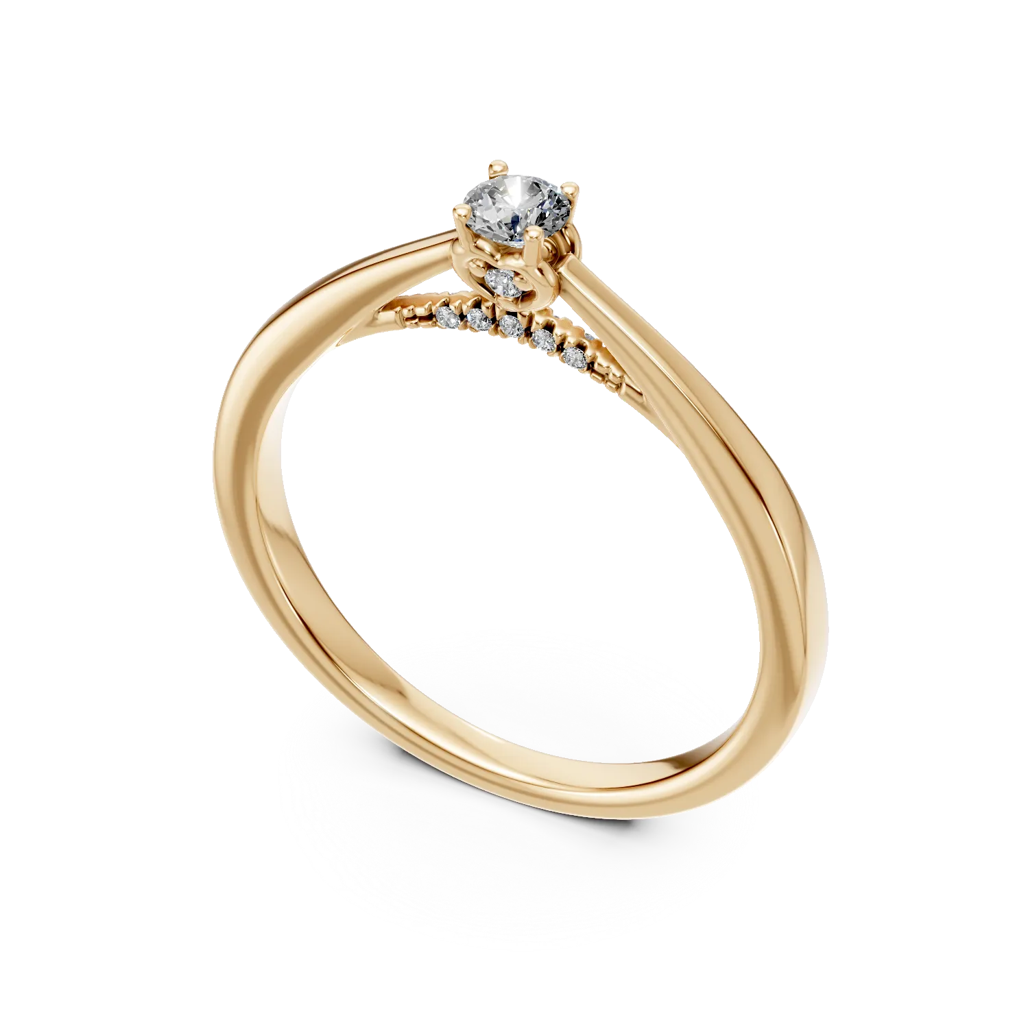 Годежен пръстен от 18K жълто злато с 0.19ct диамант и 0.05ct диаманти
