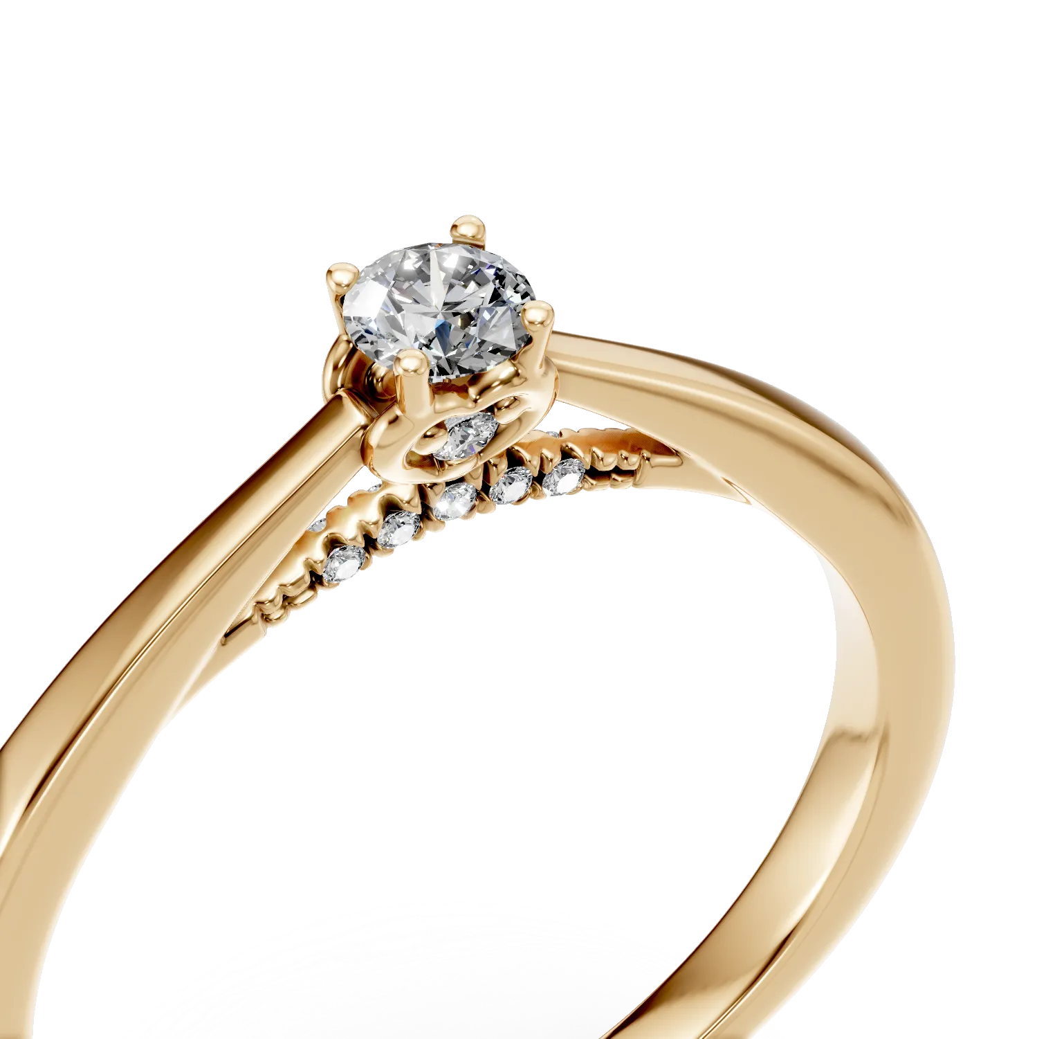 Годежен пръстен от 18K жълто злато с 0.19ct диамант и 0.05ct диаманти