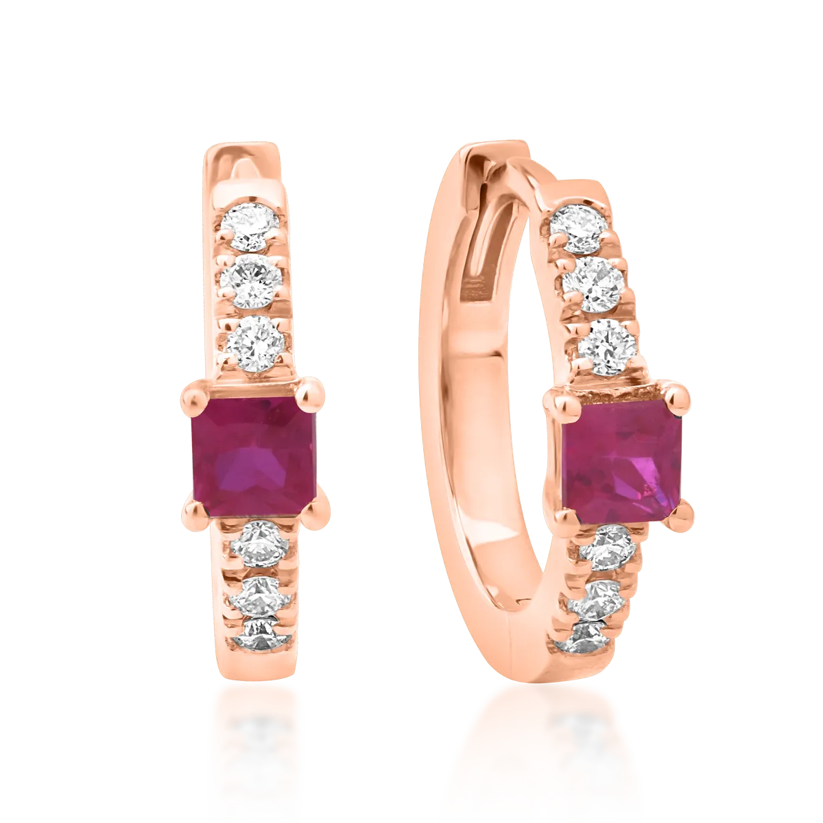 18K rose gold earrings with 0.15ct rubies and 0.06ct diamonds