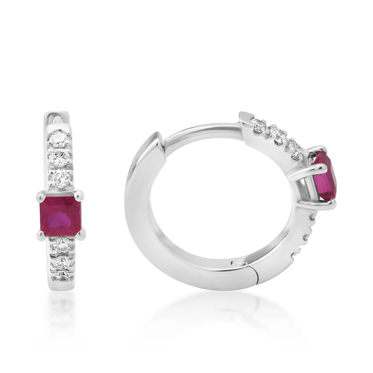 18K white gold earrings with 0.14ct rubies and 0.06ct diamonds