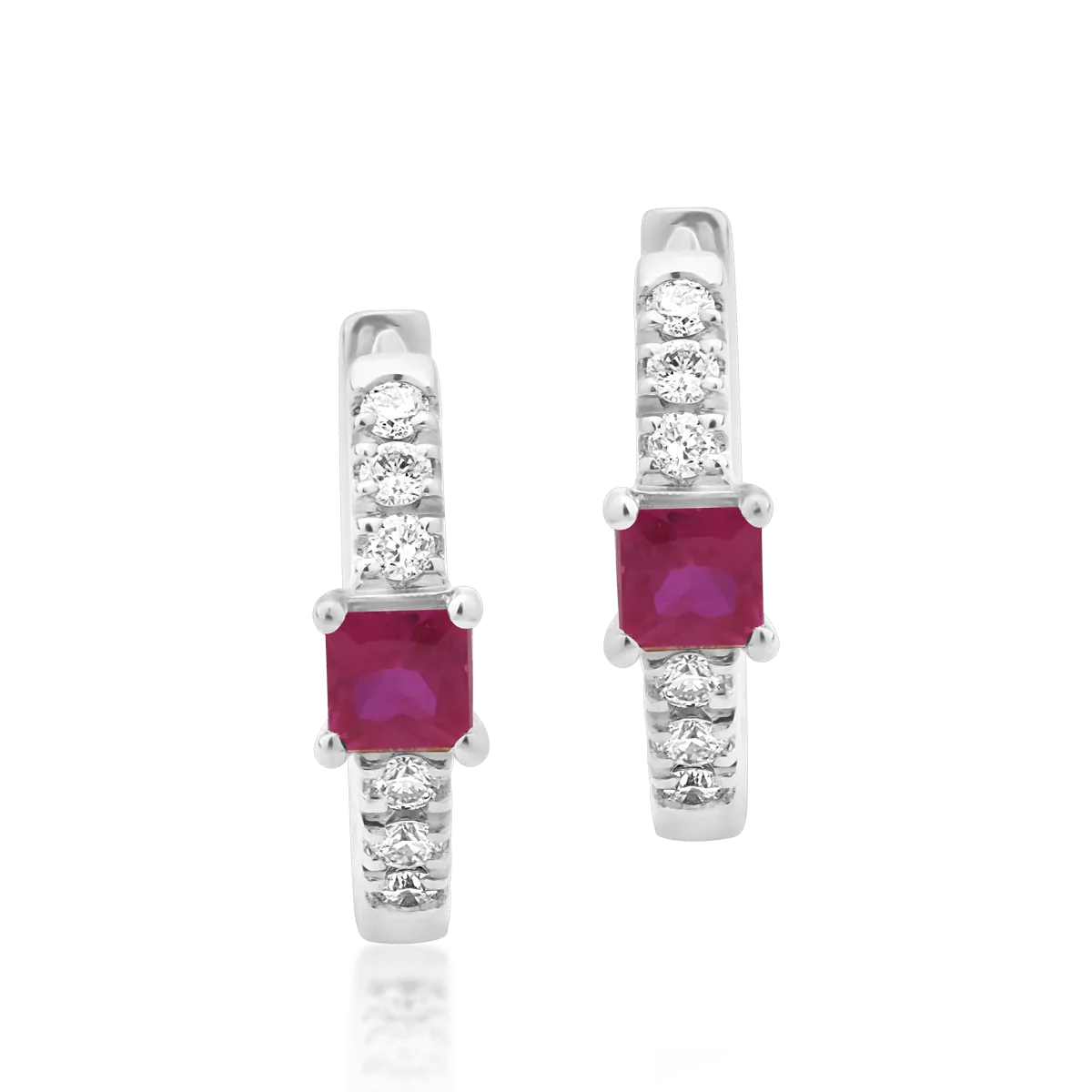 Cercei din aur alb de 18K cu rubine de 0.14ct si diamante de 0.06ct-119814